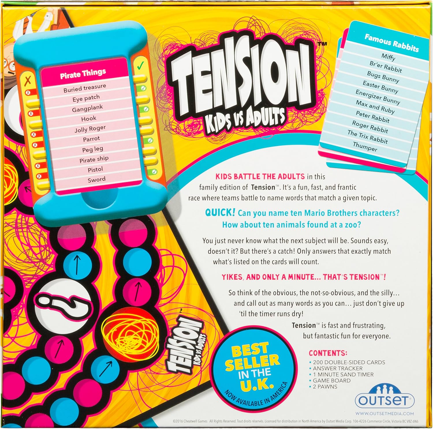 Tension Family Edition Board Game - Fast Paced Guessing Game Of Subjects And Categories - Kids vs. Adults Version Features 200 Cards (Ages 7+)