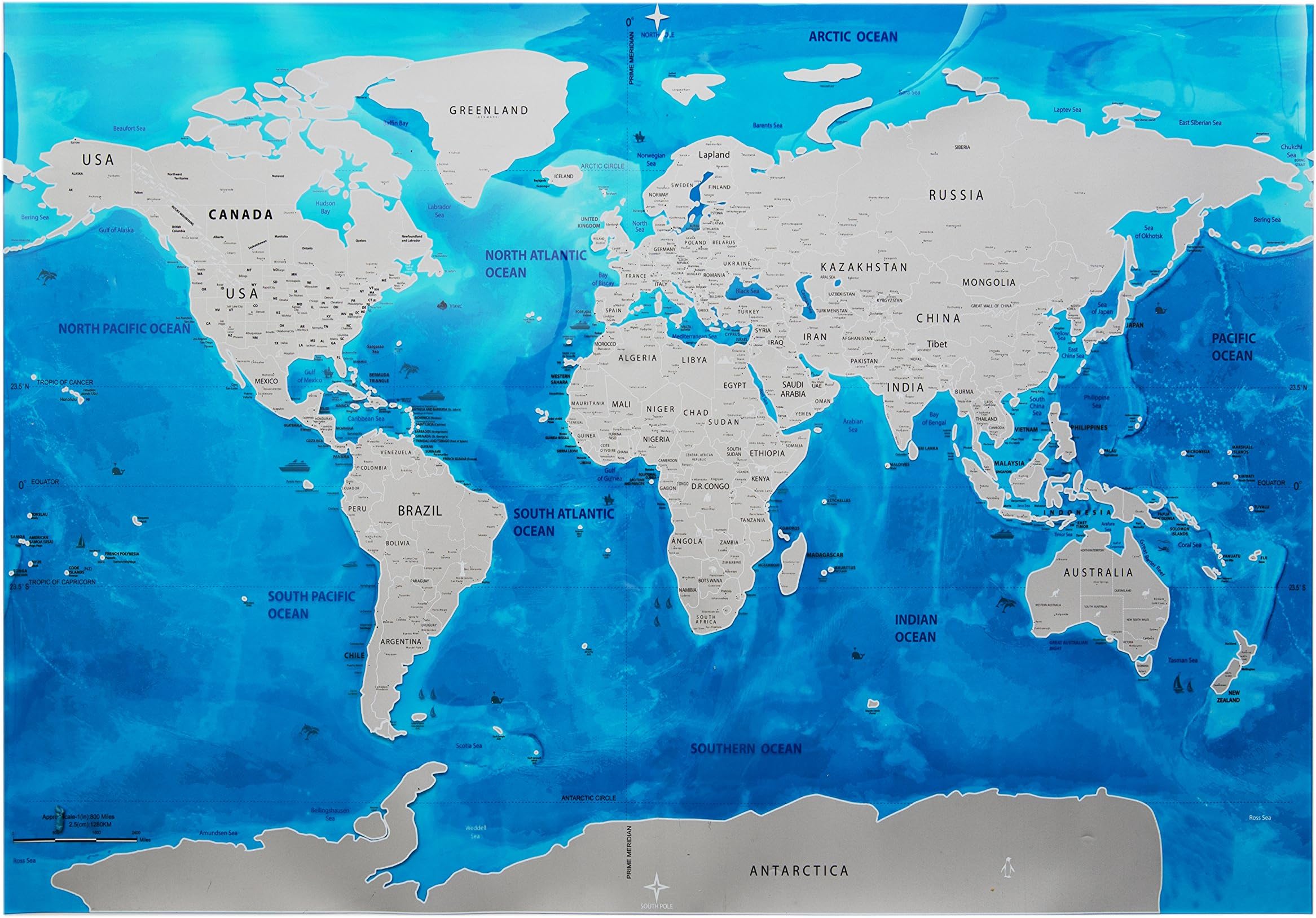 Scratch Off World Map By Travel Dream | Beautiful Global Travel Map To Mark & Preserve The Memories Of Your Journeys | Unique Blue Colors & Durable Canvas Material | Thoughtful Gift Idea