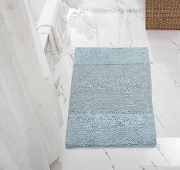 Better Trends Bathroom Rug 100% Cotton Non-Slip Washable Bath Mat, Soft & Absorbent Bath Rugs for Bath Room, Shower, Bathtub and Spa Floors 24" x 40" Blue Granada Collection
