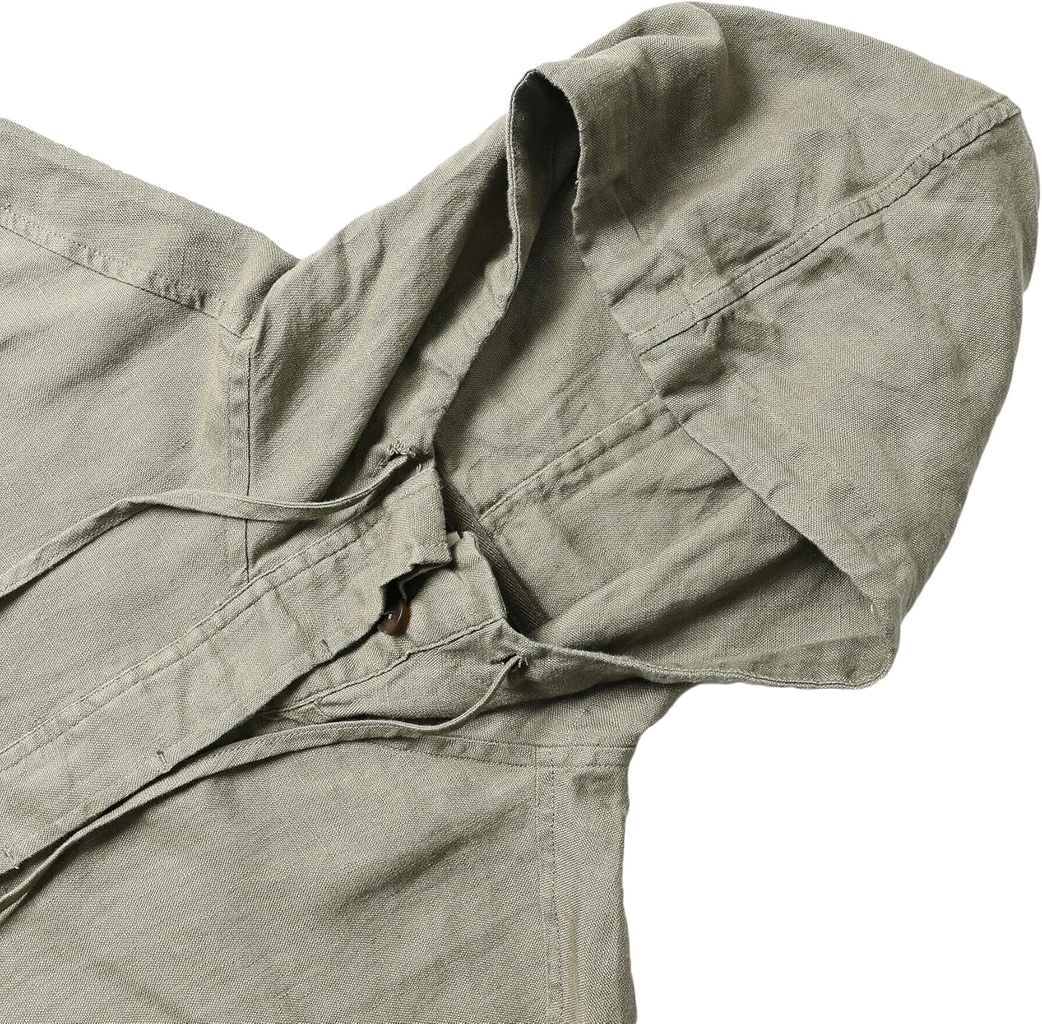 Amazhiyu Women's Pure Linen Button Front Long Sleeve Drawstring Hooded Jacket Coat - Image 3