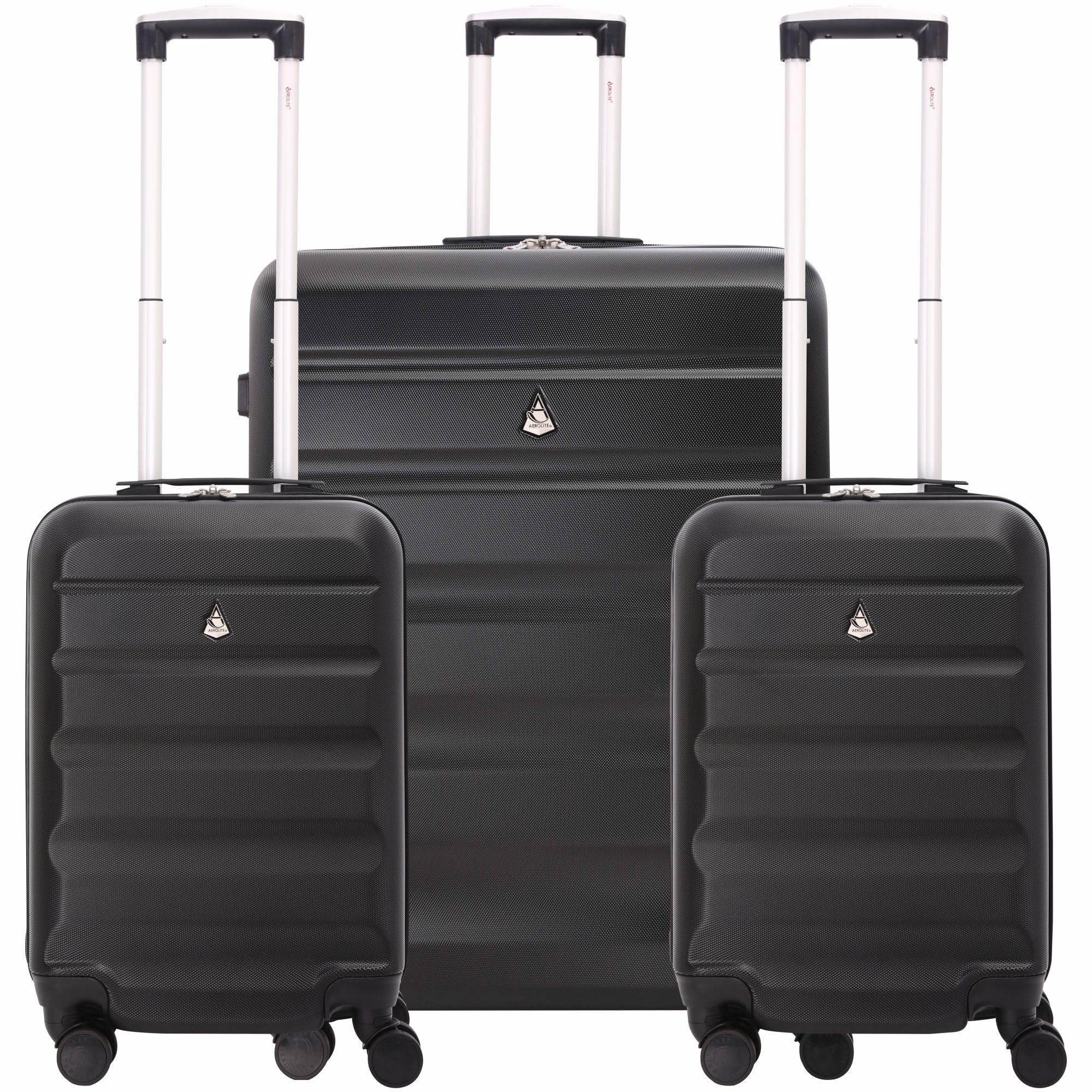 Aerolite ABS Hard Shell 3 Piece Suitcase Luggage Set - 2 x 21 Hand Cabin Luggage + 1 x Large 29" Hold Check in Luggage Suitcase Black