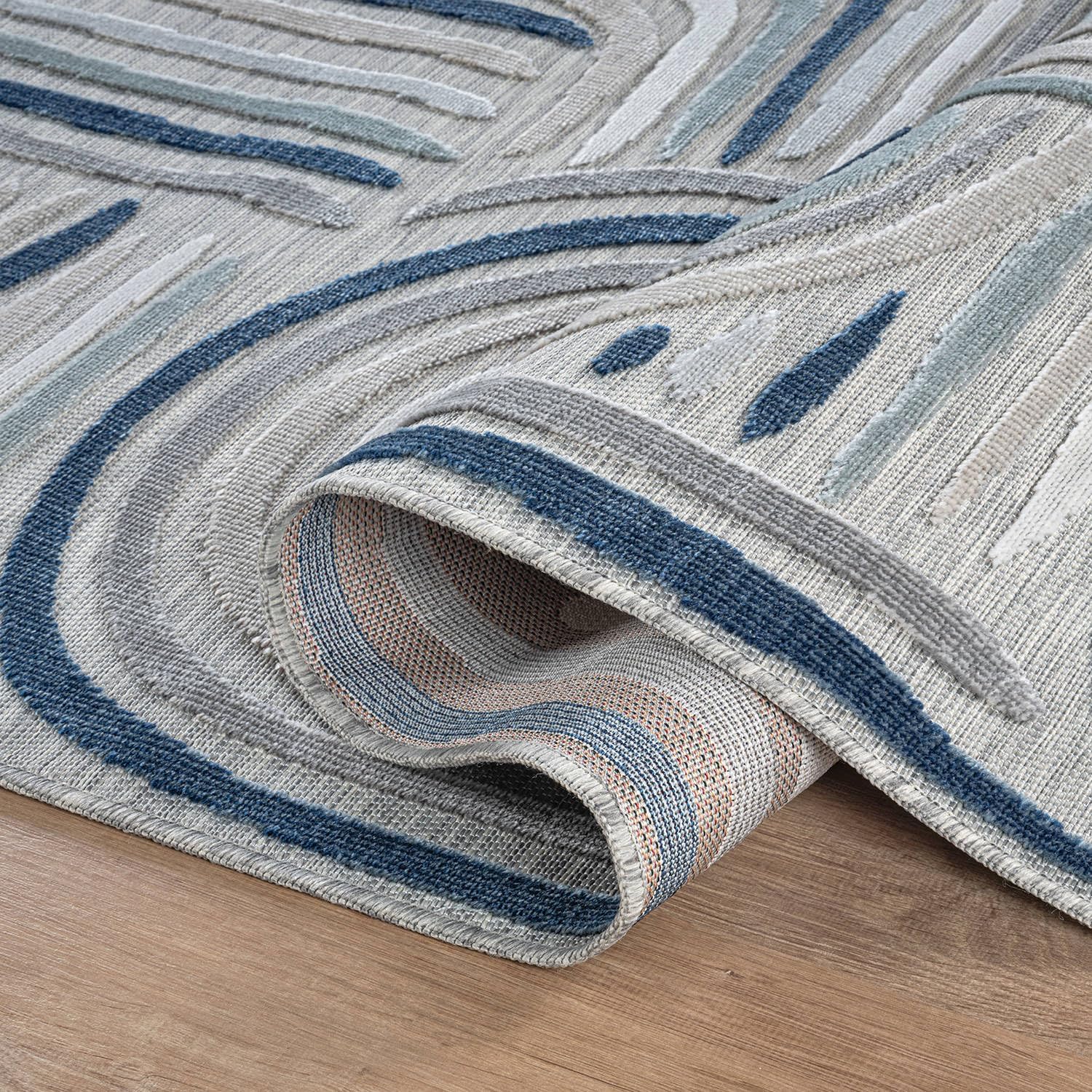 CAMILSON Indoor Outdoor Rug, Blue 10x14 Geometric Arch Striped Large Area Rugs for Patio and Home Areas, Easy-Cleaning Non-Shedding Living Room, Garden and Deck Washable Outside Carpet (10 x 14)
