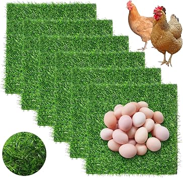 6 Pack Chicken Nesting Pads, 12 x 12 in Washable Artificial Grass Nest Box Pads for Chicken Coop, Reusable with Rubber Backing, 30 x 30 cm