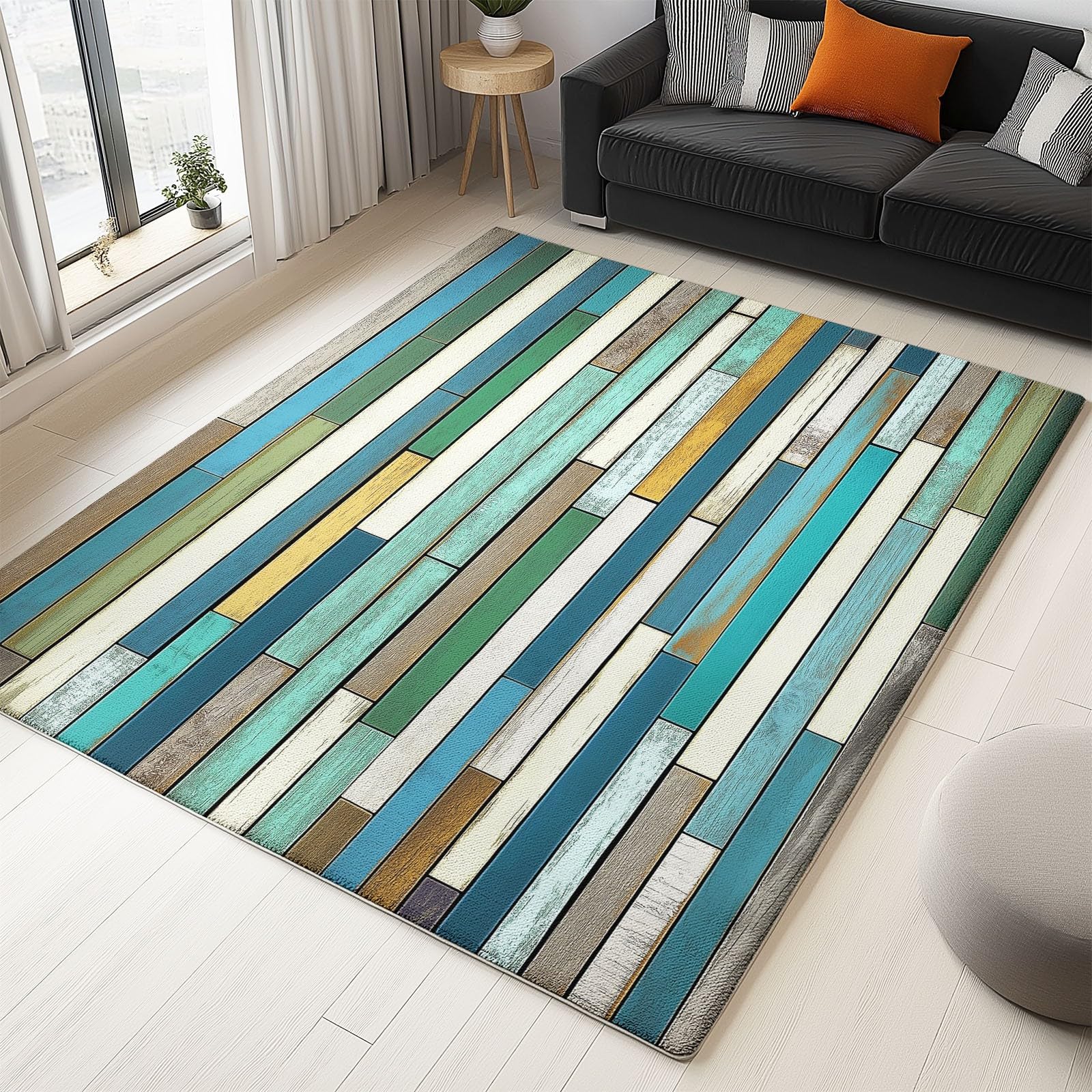 Tapis en flanelle retro 60x90 cm avec motif rayures de bois pour salon moderne