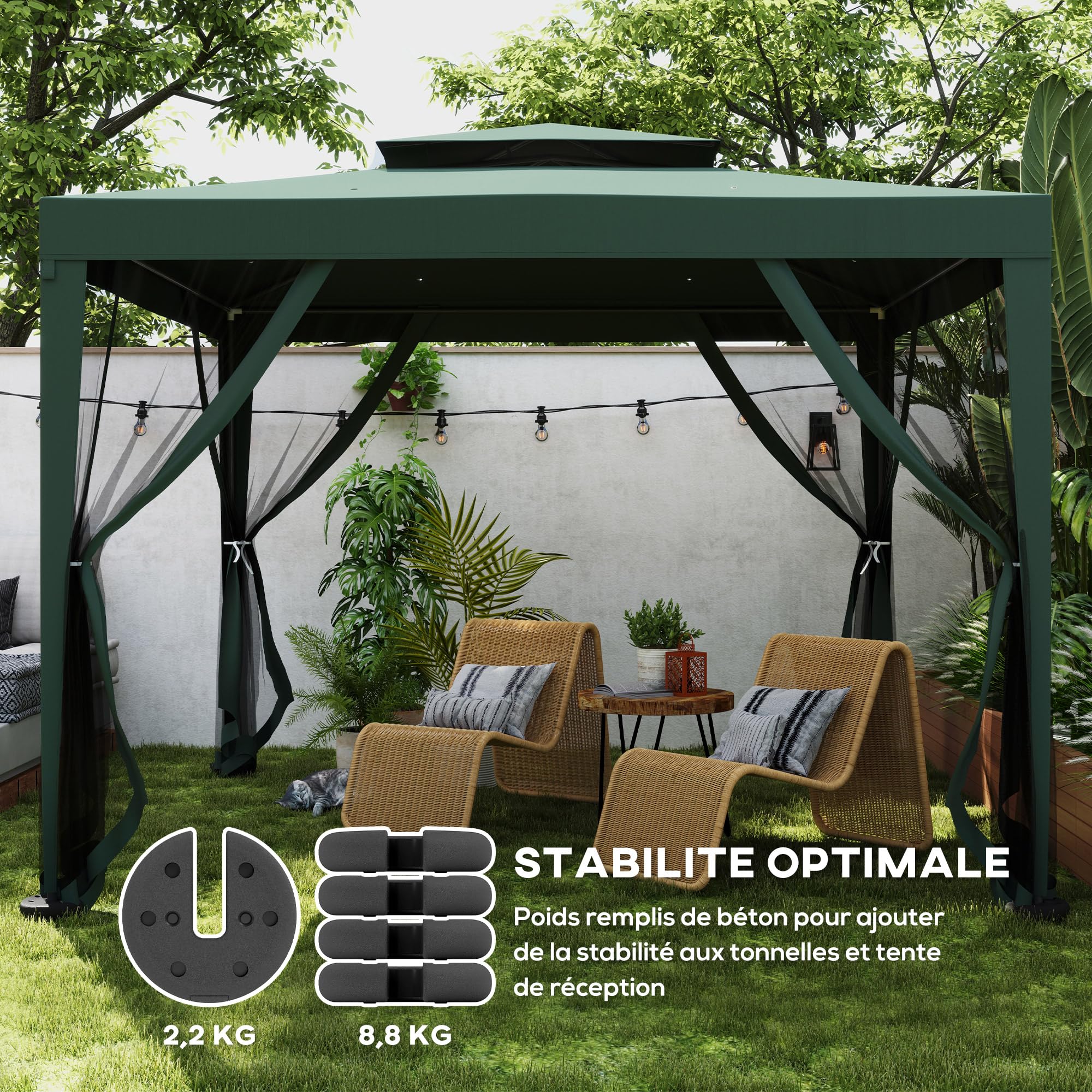 Outsunny Lestages pour Parasols Tonnelle Lot de 4 Diamètre 20 cm Noir