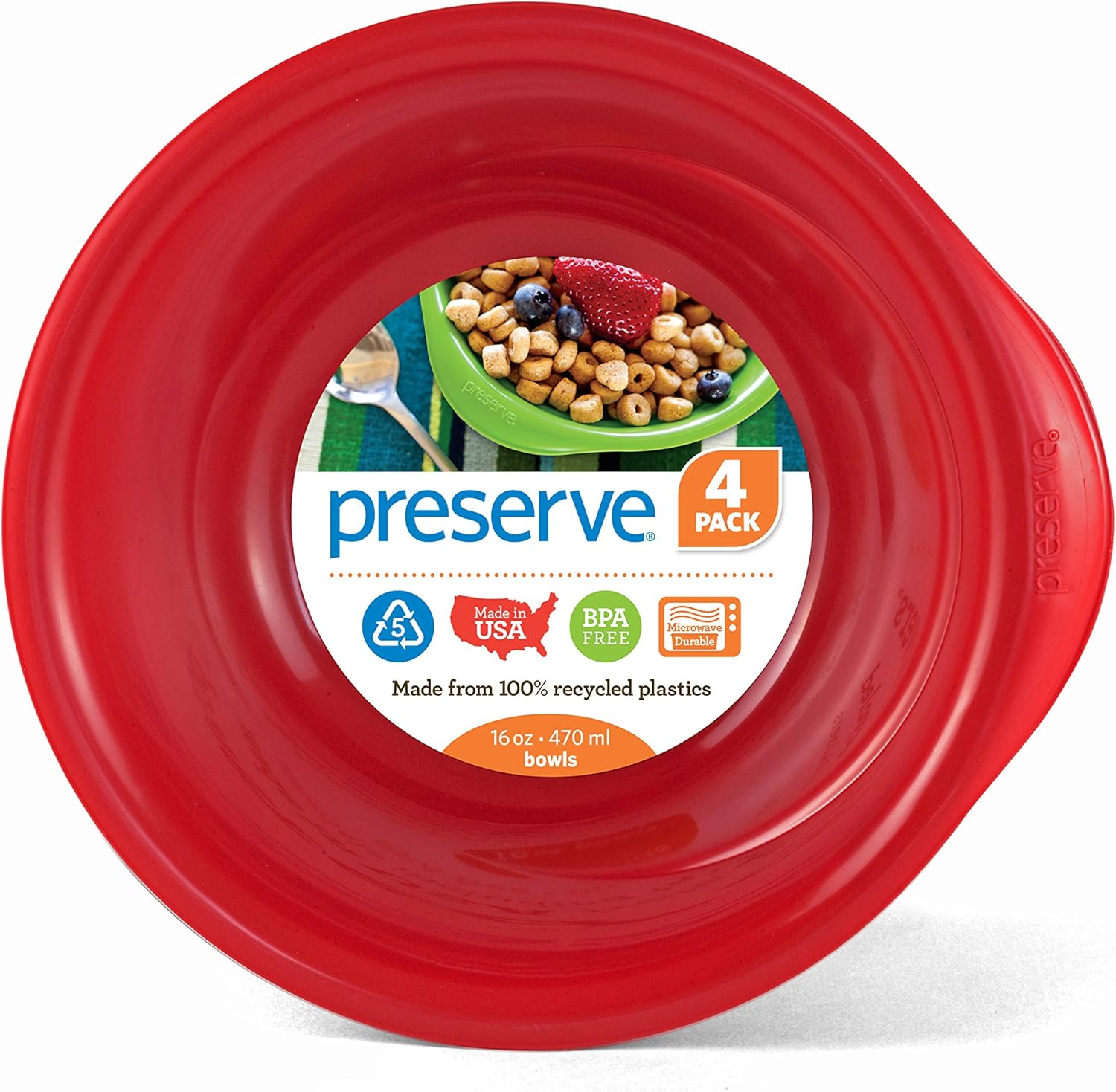 Preserve Everyday BPA Free Bowls Made from Recycled Plastic in the USA, Bulk Set of 32, Pepper Red