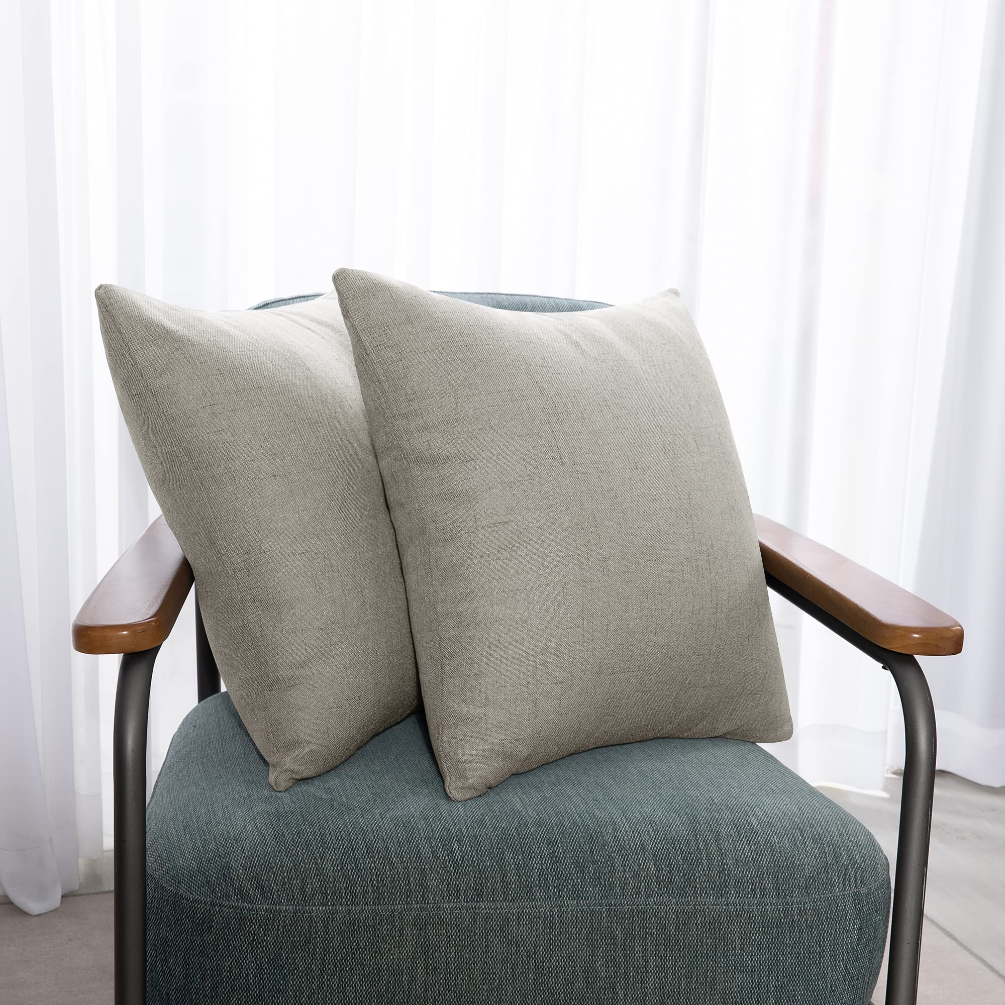 Deconovo Home Decorative Square Cushion Covers, Faux Linen Throw Pillow Cases for Bedroom with Invisible Zipper, 22x22 Inch, set of 2, Light Grey