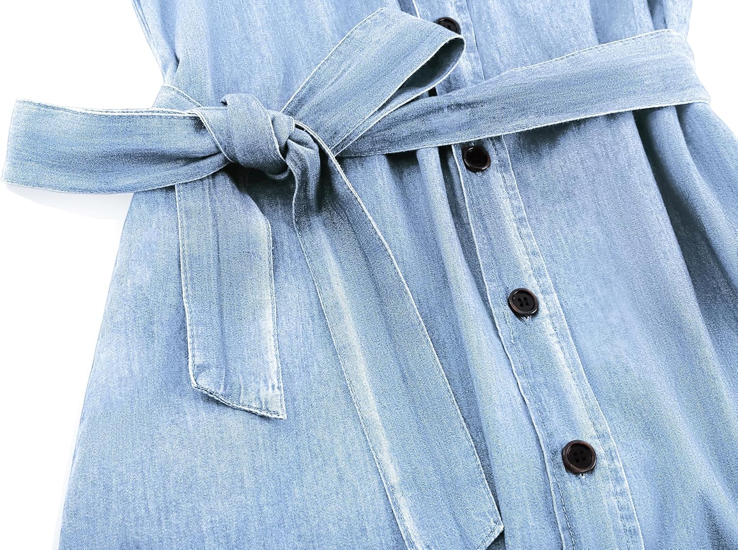 yoeasy Women's Casual Long Sleeve Denim Shirt Dress Retro Tie Waist Classic Button Down Pockets Jean Shirt Dress - Image 7