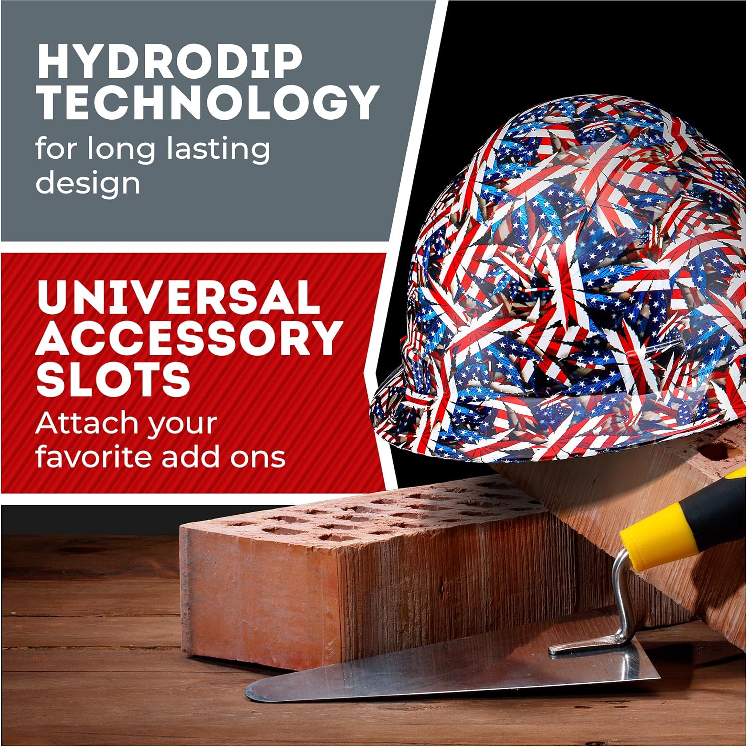 ACERPAL Full Brim Non-Vented American High Patriotic Design Gloss Finish OSHA Hard Hat with 6-Point Suspension
