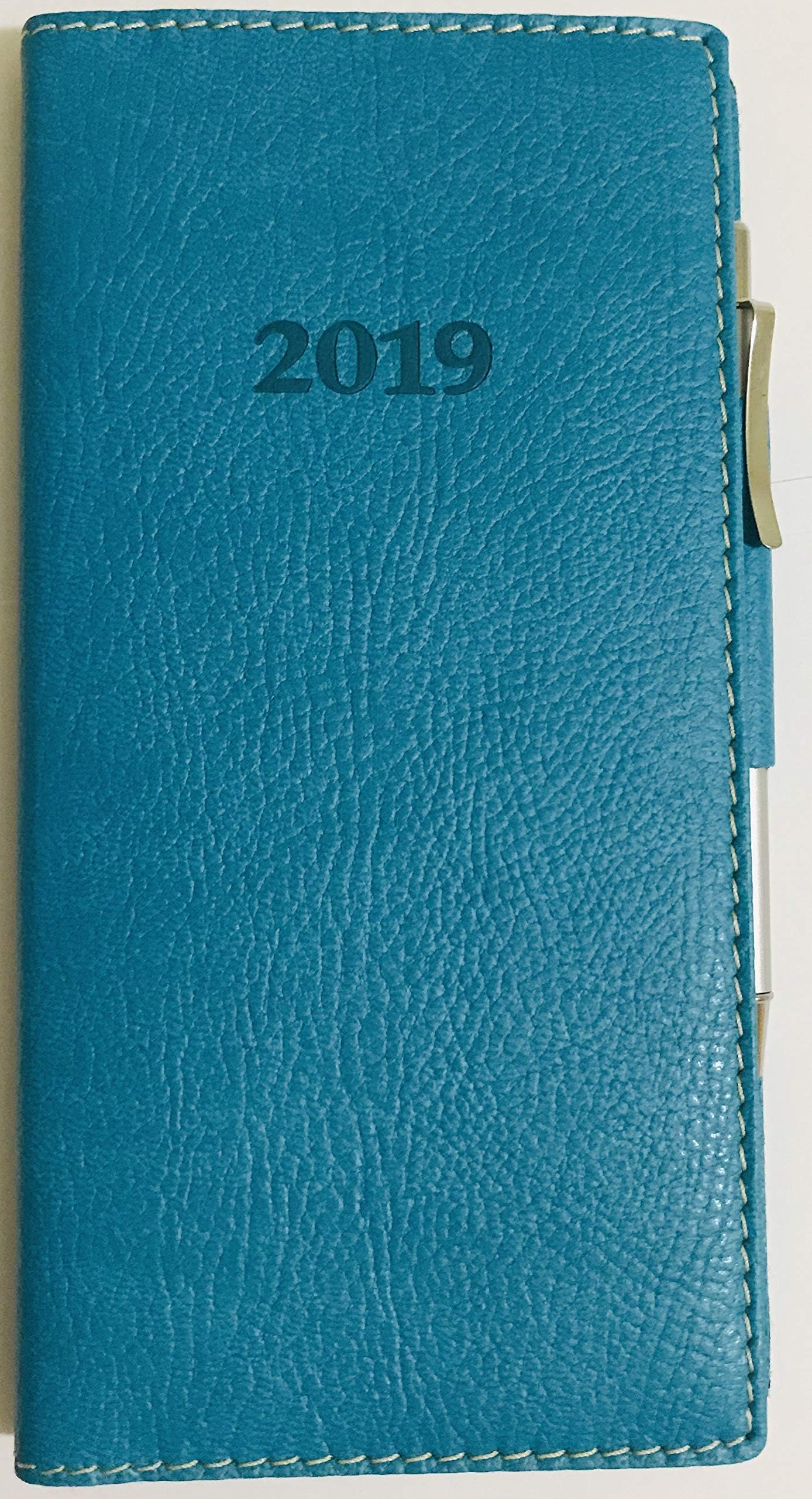 2019 Italian Bonded Leather Teal Weekly Pocket Planner Engagement Calendar with Pen
