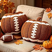 2Pcs 14" Football Pumpkin Fall Thanksgiving Throw Pillows for Couch | Soft Teddy Fleece Hypoallergenic Plush Stuffed Pumpkin Pillows for Car Chair Bed Home Fall Thanksgiving Halloween Decor Gifts