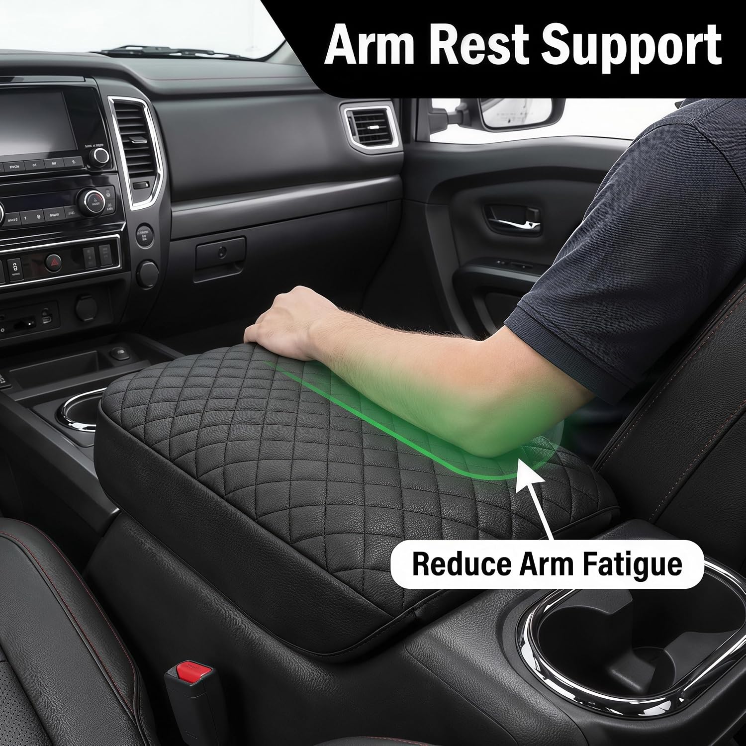 Center Console Armrest Cover for Nissan Titan 2016-2024, Bucket Seat Only, Anti-Scratch Vinyl Leather Middle Console Lid Protector Arm Rest Cushion, Black