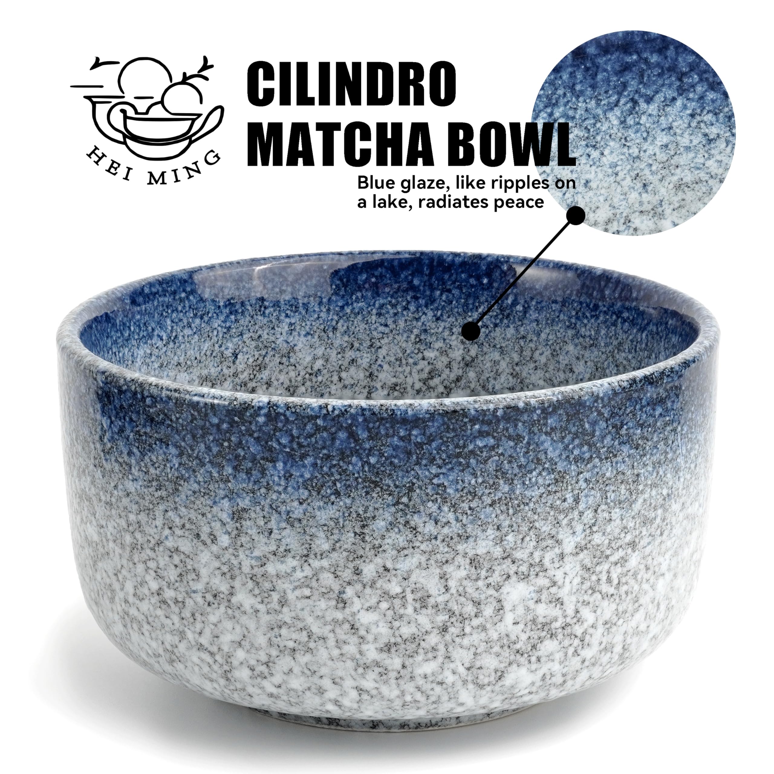Matcha Set ha 8 Pezzi, kit Matcha Cerimoniale, Grigio Blu Ciotola in Ceramica e Matcha Whisk Fatte a Mano