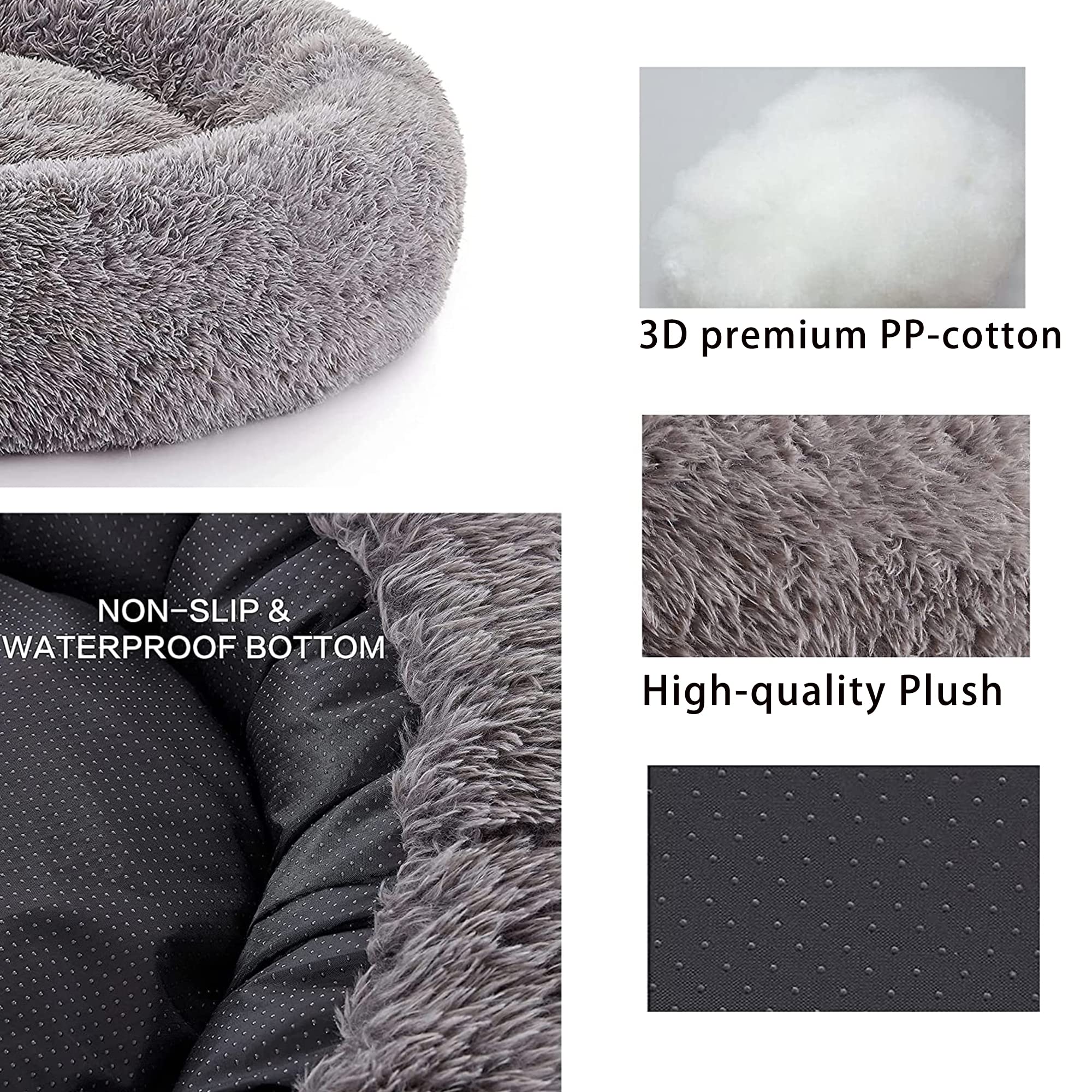 URGVANZ PET Dog Beds for Large Dogs, Calming Donut Dog Bed, Round Fluffy Dog Beds, Plush Pet Bed for Dogs Up to 90Lbs, 34inch