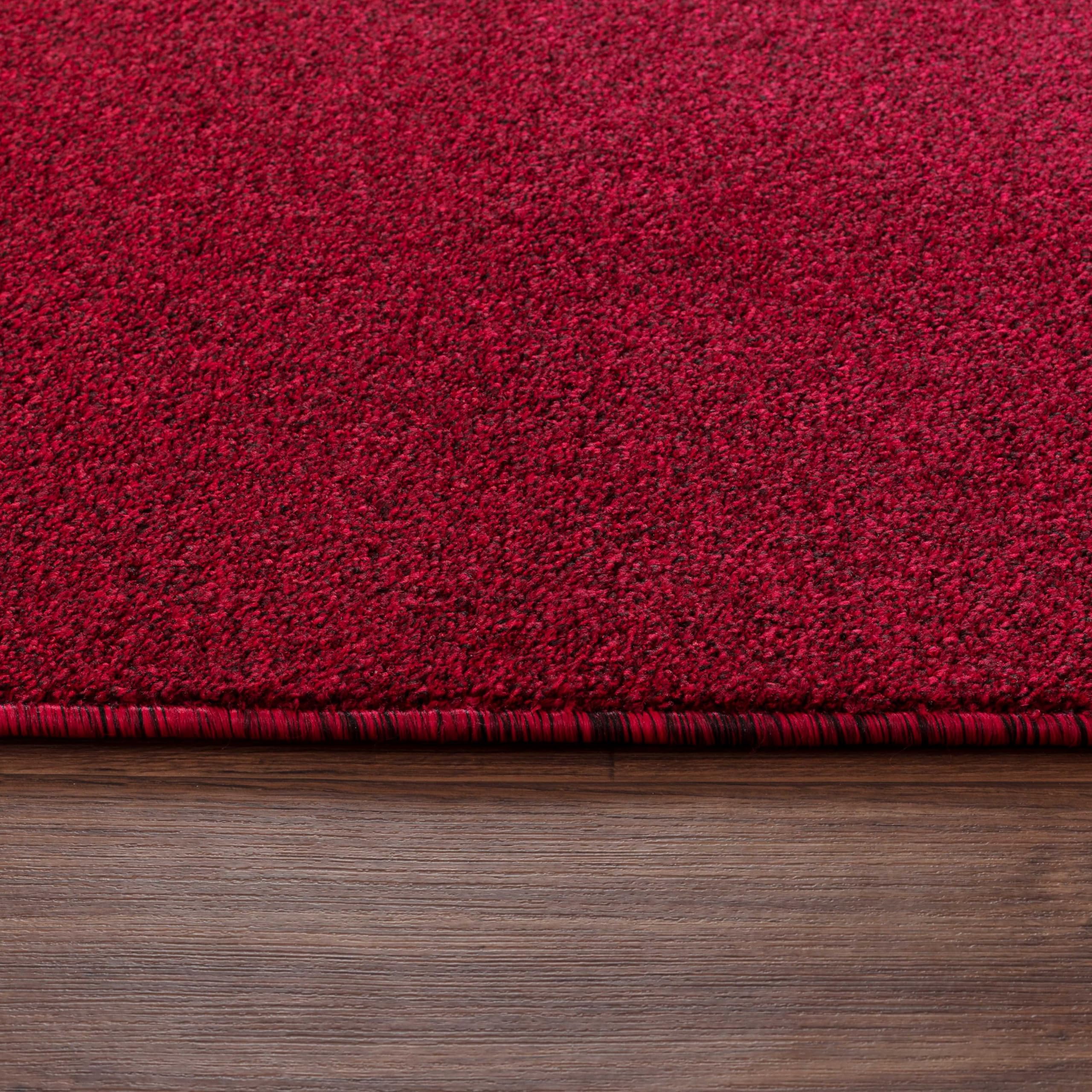 HomebyHome Teppich 160x230 cm Rot, Kurzflor, Einfarbig, Modern, Rechteckig, Pflegeleicht, Rutschhemmend, Bodenteppich für Wohnzimmer, Schlafzimmer, Essbereich