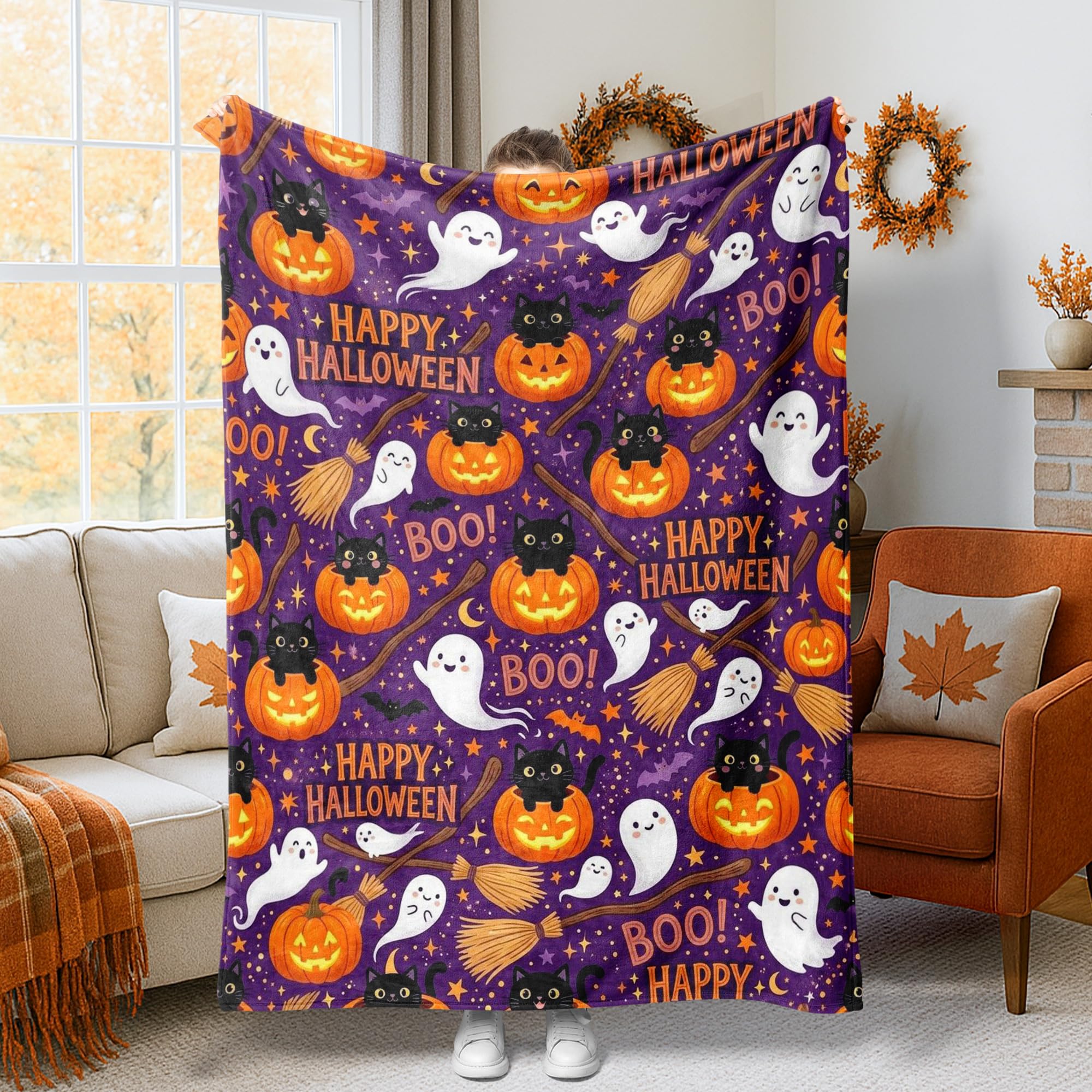 Couverture Halloween flanelle contre le froid d'automne plaid lit et canapé