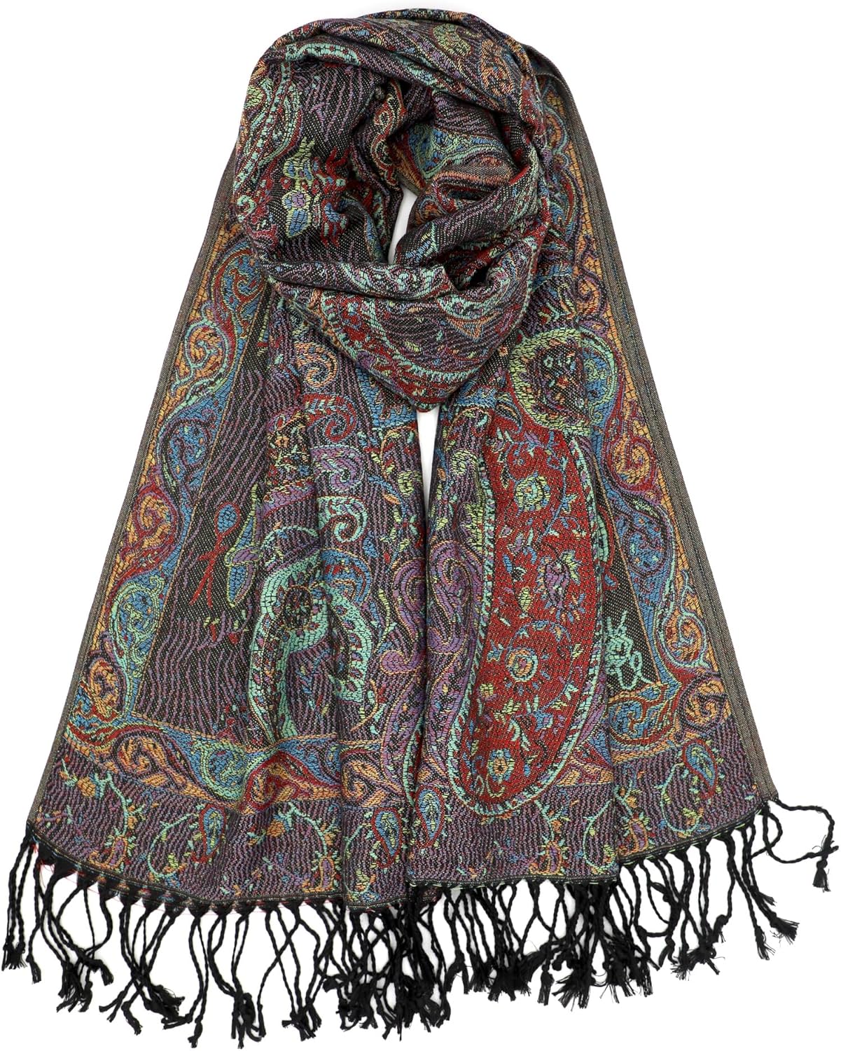 Achillea Soft Silky Reversible Paisley Pashmina Shawl Wrap Scarf w/Fringes