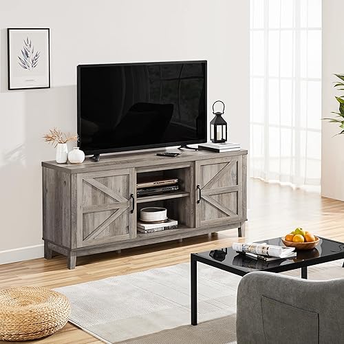 Miniatura 4 de Yaheetech Soporte de TV para TV de 65 pulgadas, mesa consola de TV de granja para sala de estar, centro de entretenimiento alto con puertas dobles
