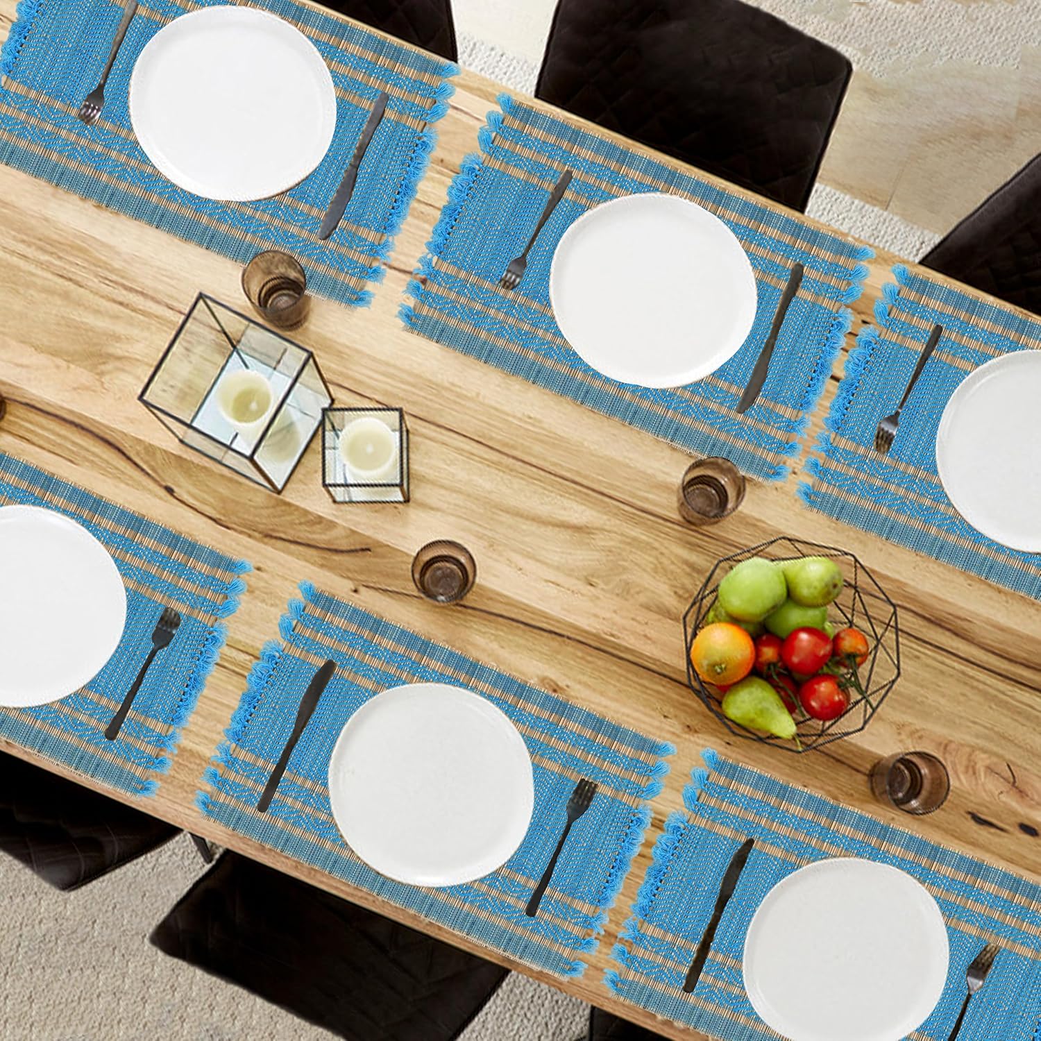 Dining Table Mats Set of 6 Heat Resistant Placemats Korai River Grass Natural Eco Friendly Madurkathi - Cheerful Six Mats