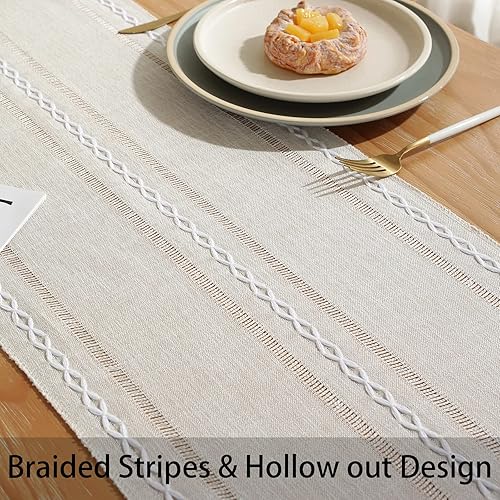 Miniatura 6 de Cenebonxy Camino de mesa rústico bohemio, camino de mesa de lino, camino de mesa de granja, 90 pulgadas de largo para decoración de mesa de comedor,