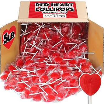 A Great Surprise Red Heart Lollipops 5 lb Bulk 200 ct Individually Wrapped Candy for Camp Rewards