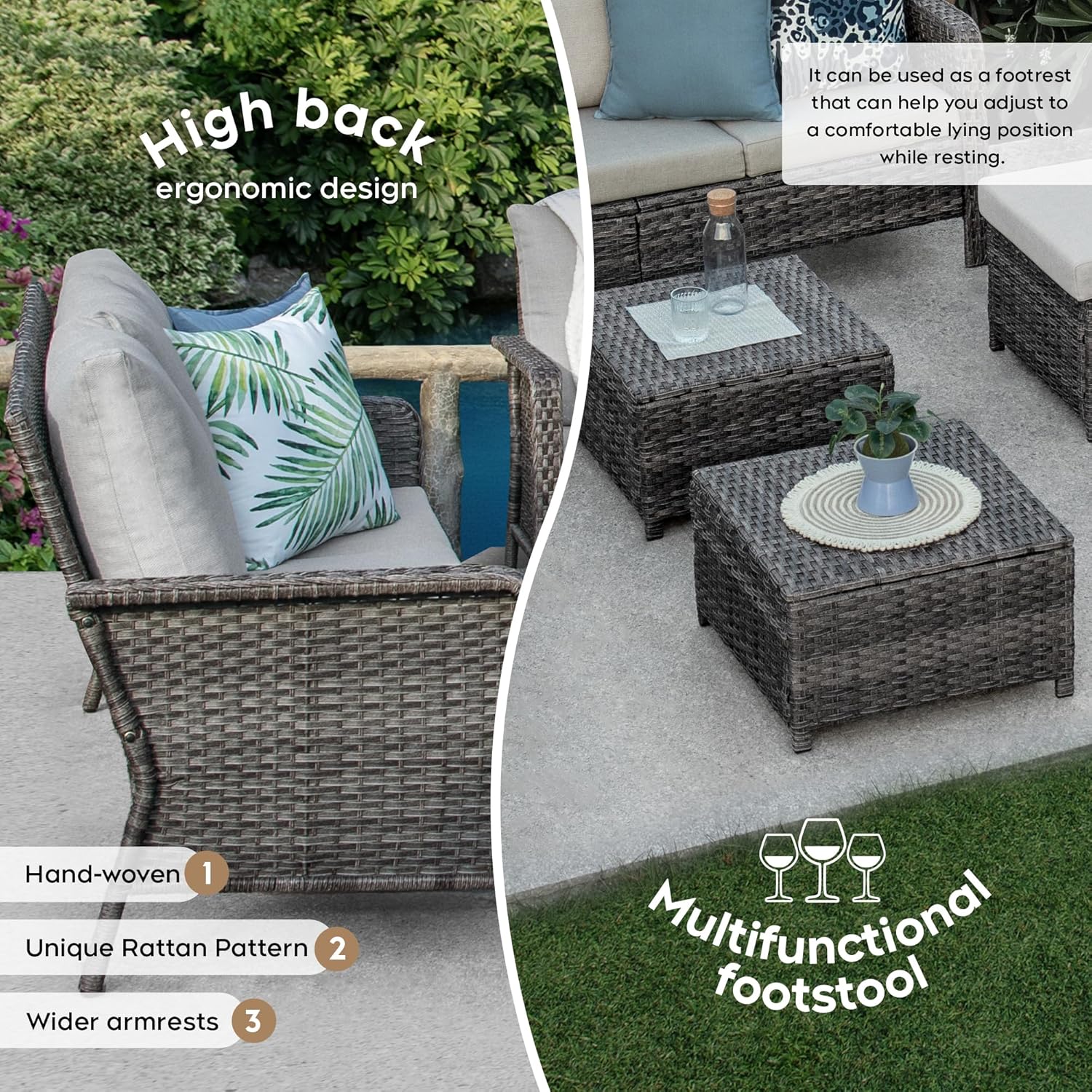 Yechen 9 Pieces Outdoor Patio Furniture, PE Rattan Wicker Conversation Set with 44 55000BTU Fire Pit Table Sectional Sofa Sets, Patio Conversation Sets for Yard, Pool, Beige Yechen 9 Pieces Outdoor Patio Furniture, PE Rattan Wicker Conversation Set with 44 55000BTU Fire Pit Table Sectional Sofa Sets, Patio Conversation Sets for Yard, Pool, Beige