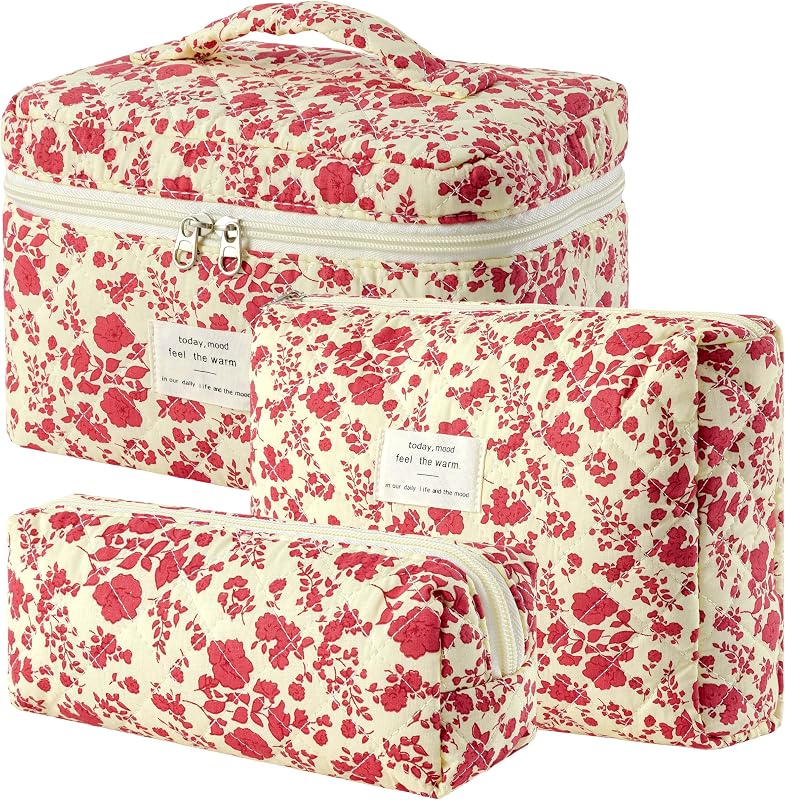 HBselect Kit com 3 Necessaires de Maquiagem de Algodão Matelassado A-3PCS-Flower 1