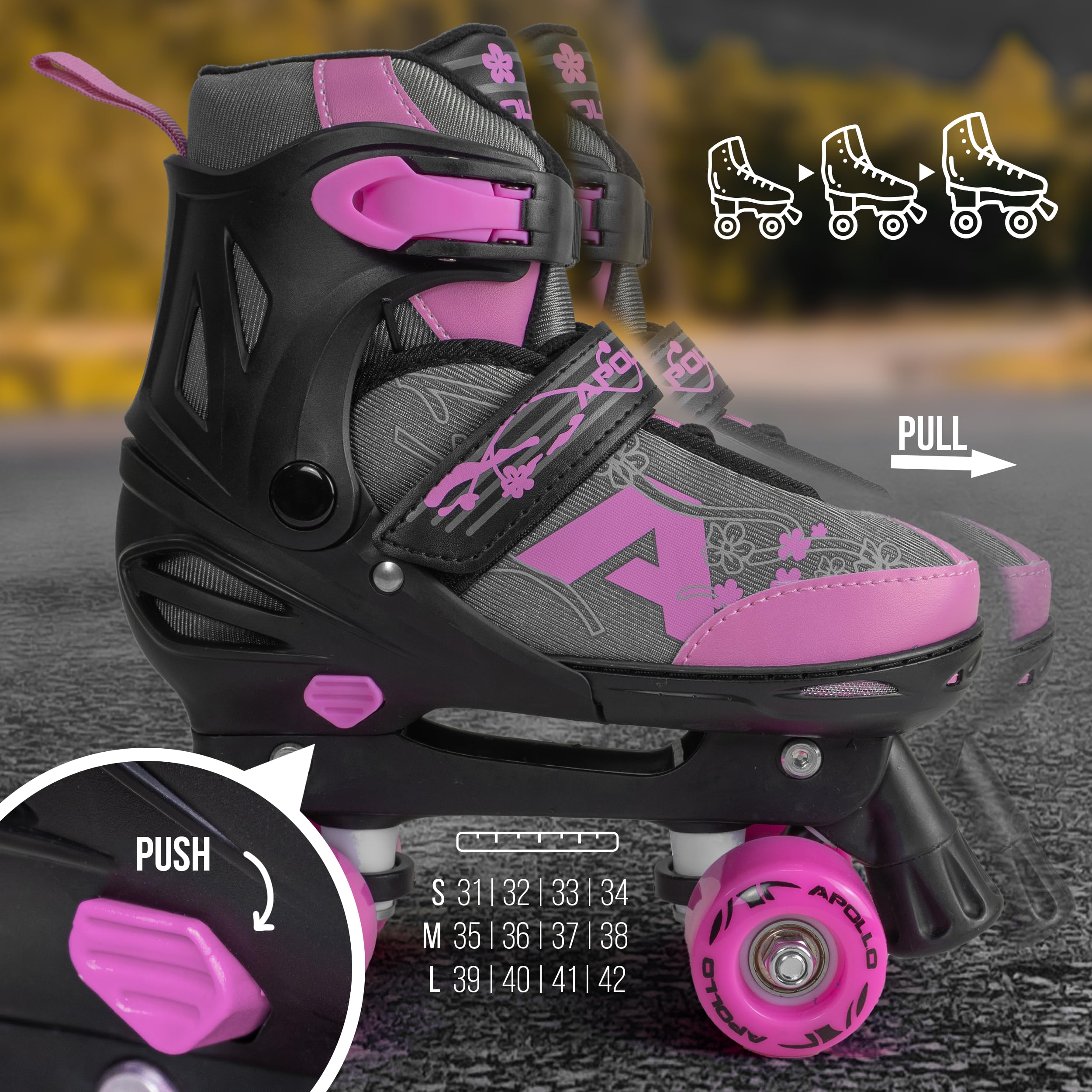 Apollo Champion Patins à roulettes réglables pour enfants, confortables, à LED, pour filles et garçons, tailles 31-42