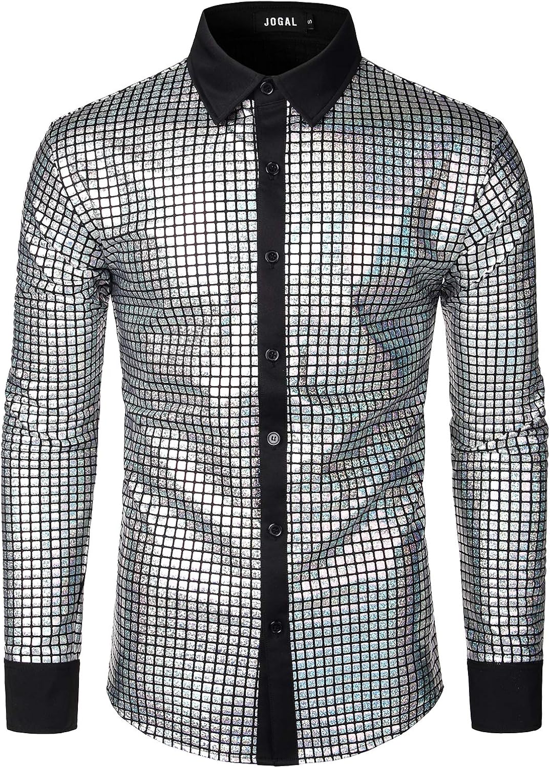 JOGAL Men's Dress Shirt Sequins Button Down Long Sleeve Shirts 70s Disco Party Costume : Clothing, Shoes & Jewelry
