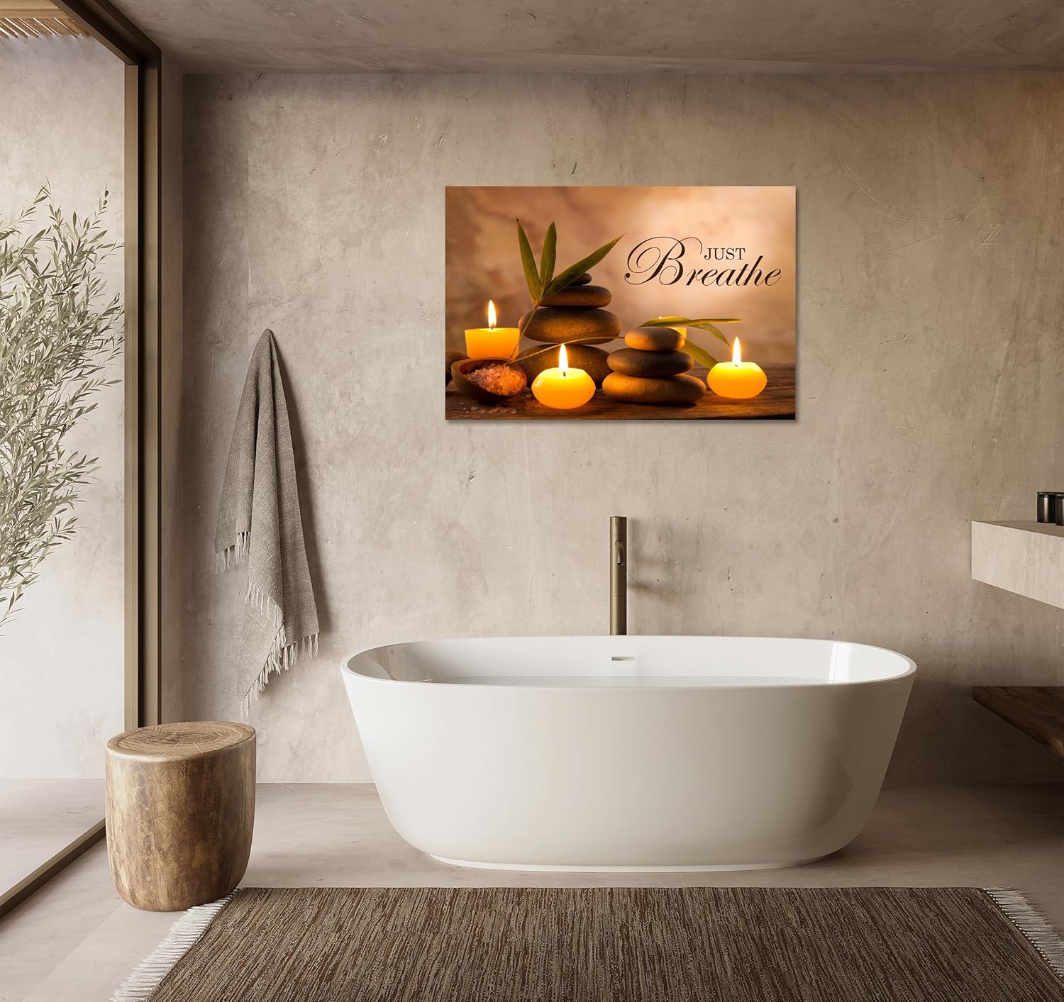 YIOZHAOFH Zen Wall Decor Just Breathe Motivational Bathroom Wall Art Yoga Room Poster for Women Spa Picture Painting Spiritual Artwork Framed for Living Room Ready to Hang (12L x 16W) - Image 7