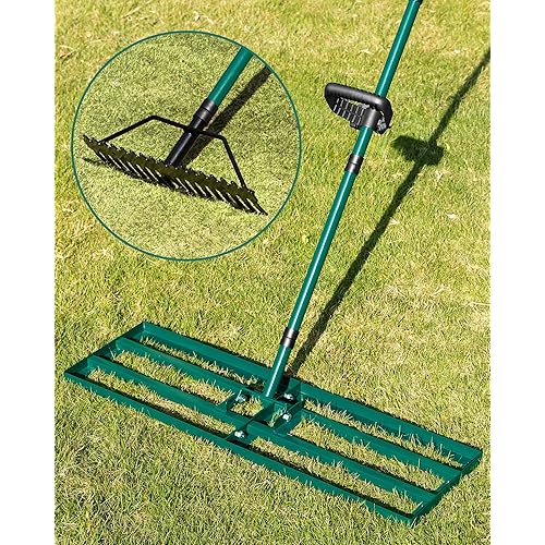 Lawn Leveling Rake 33x10'', Yard Leveling Rake with 78'' Back-Saving Adjustable Handle, Stainless Steel Lawn Leveler Tool with 17'' Tines Head for Garden, Backyard, Farm, Golf Course