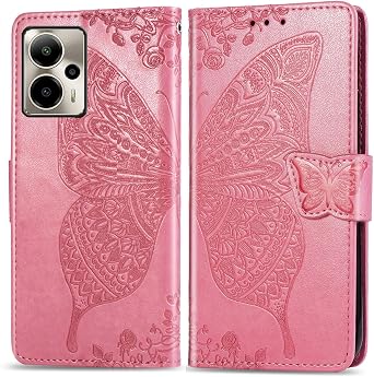 Compatible for AT&T Motivate Pro 5G Case,Cricket Outlast 5G Phone Case,Butterfly Embossed Flowers PU Leather Magnetic Flip Stand Card Holders & Hand Strap Wallet Purse Case -Pink