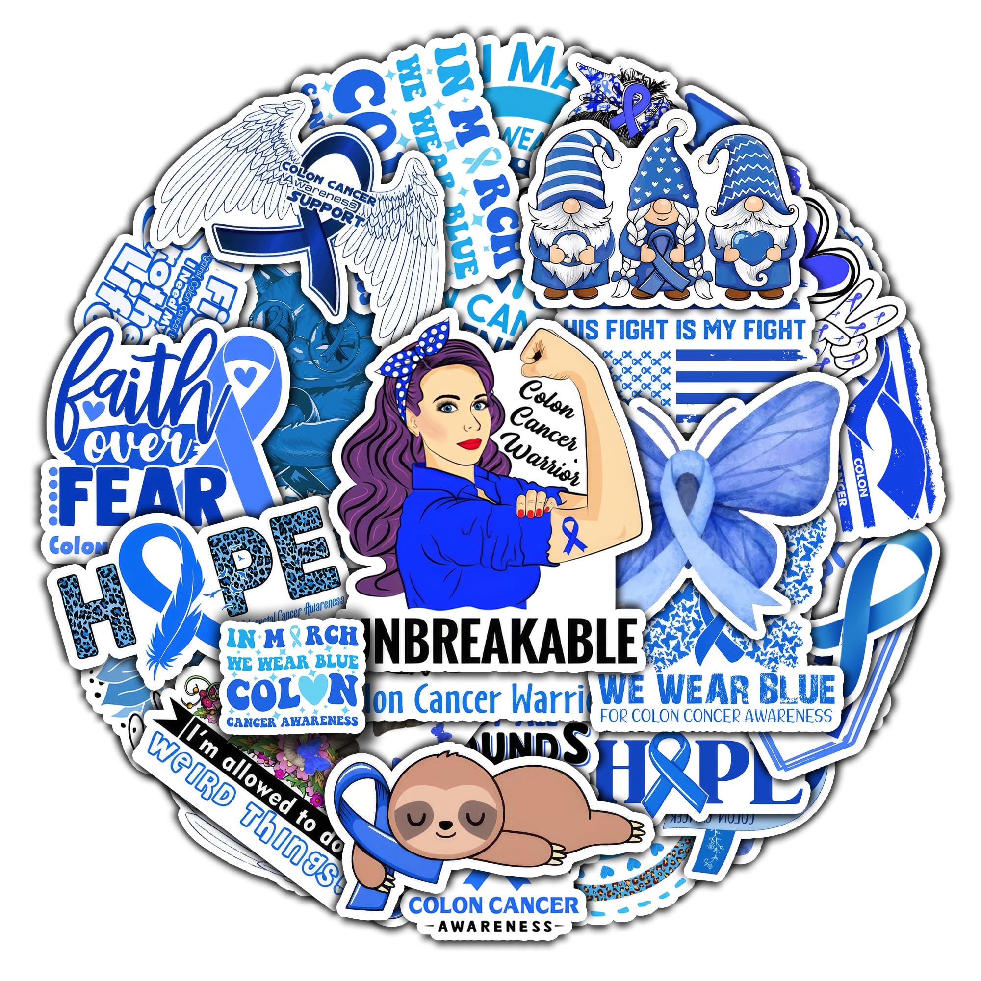 BIGZORO Pack 50 PCS Colon Cancer Awareness Stickers Decorative Dark Blue Ribbon Car Bumper Window Laptop Vehicle Accessories Vinyl Decals Waterproof