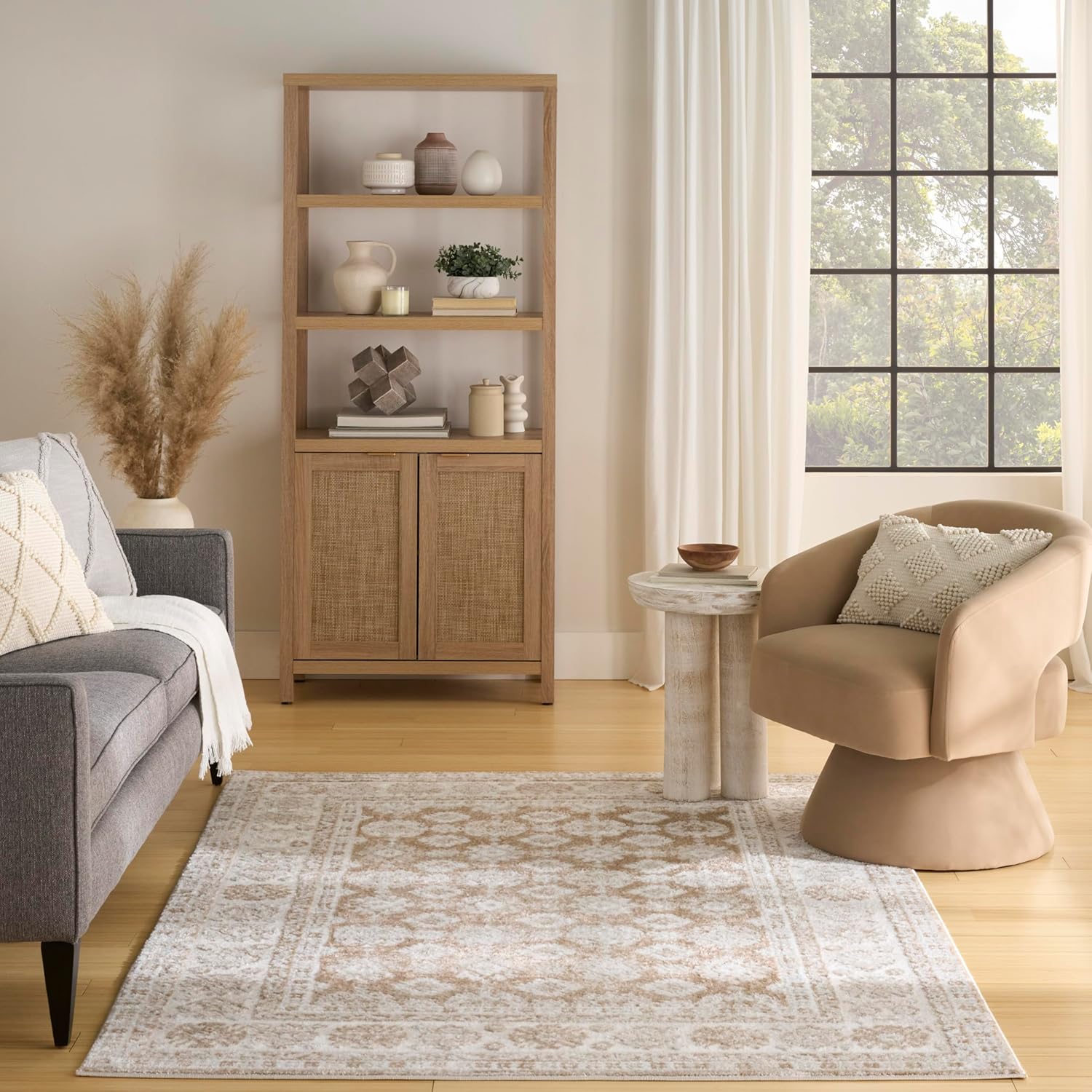 Nourison Home Dekor Cream Beige 5'3" x 7' Area Rug - Easy Clean, Non Shedding, Bed Room, Living Room, Dining Room, Kitchen (5' x 7')