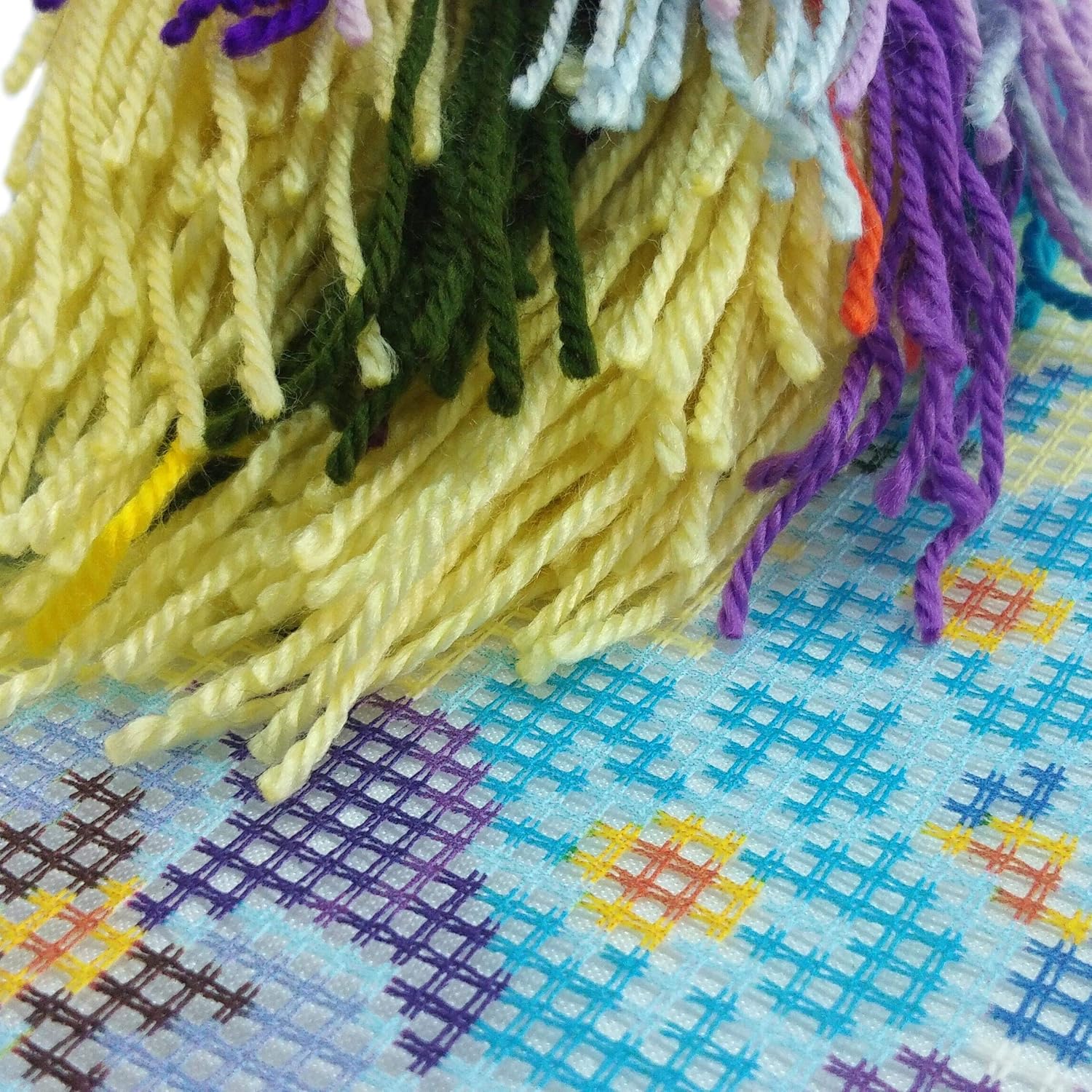 Brvsk Floral Needlepoint Kit for Adults and Beginners — Bouquet of Pansies 16″ × 16″ with Clear, Precise Printed Design on Cotton Canvas; Includes 2 Needles, Yarn, and Easy-Read Chart