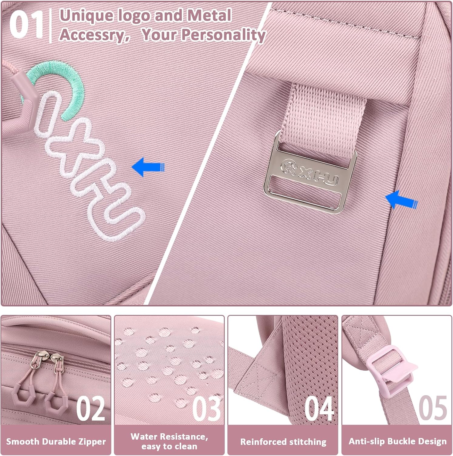 Trendy Casual Backpack with Solid Color, Water Resistence School backpack for Girls, Teen Bookbag for Women, Purple - Image 6