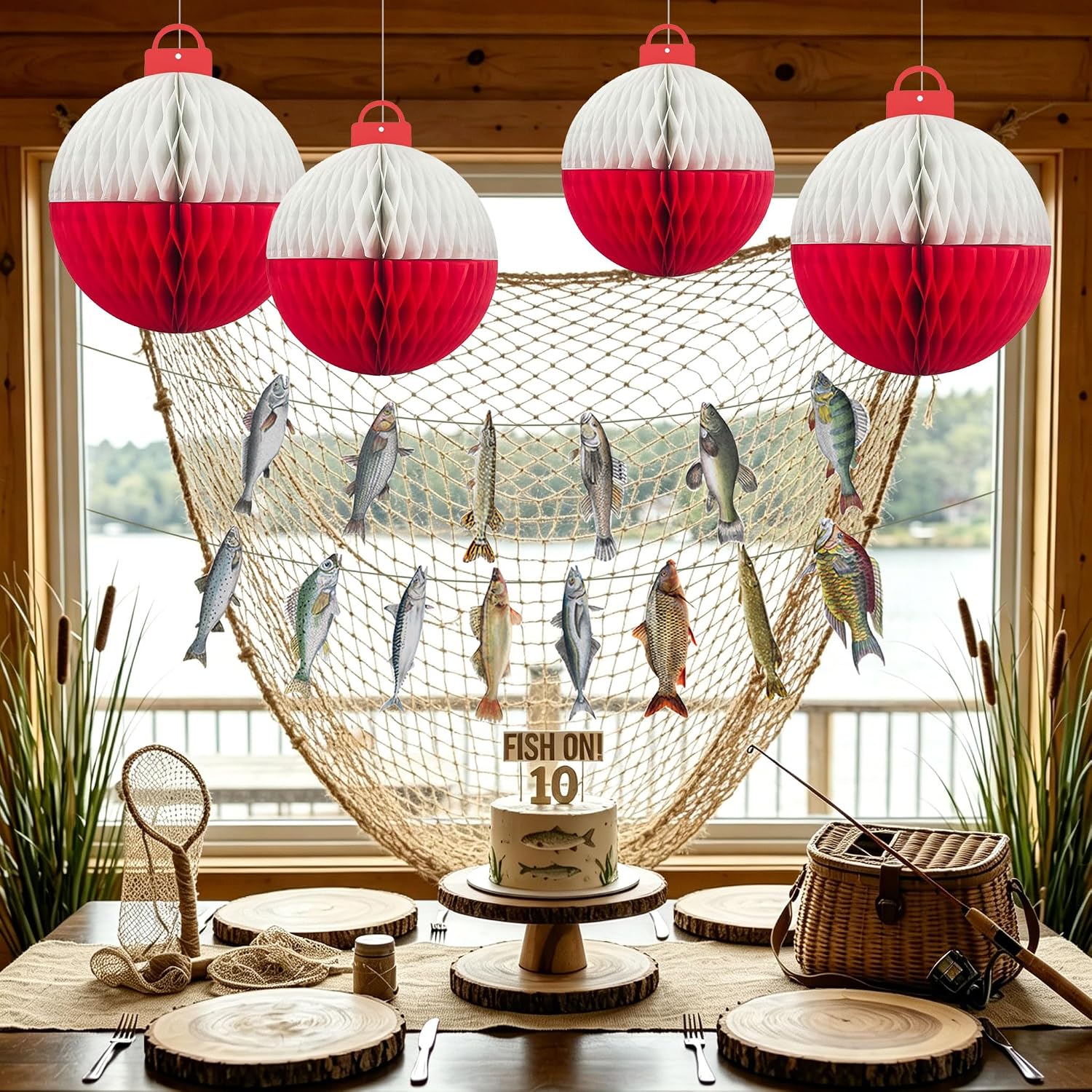Thirty and Thirsty Bobber Fishing Paper Lanterns Gone Fishing Net Party Decorations Lake Fish Hanging Paper Lanterns Retirement Home Decor Fishermen Birthday Supplies