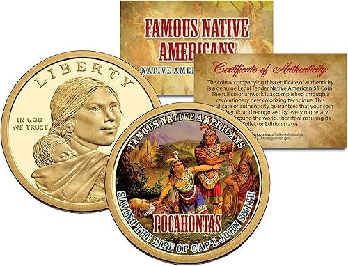POCAHONTASFamosos Nativos Americanos Sacagawea Dólar Moneda US JOHN SMITH Indios