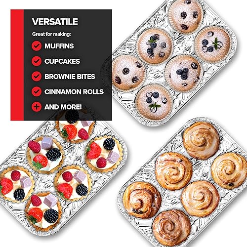 Miniatura 5 de Stock Your Home (20 latas desechables para magdalenas de 6 tazas, moldes de papel de aluminio para magdalenas, lata de aluminio para hornear,