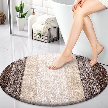 OLANLY 30-inch Round Bathroom Rugs, Extra Soft Microfiber Bath Rugs, Brown