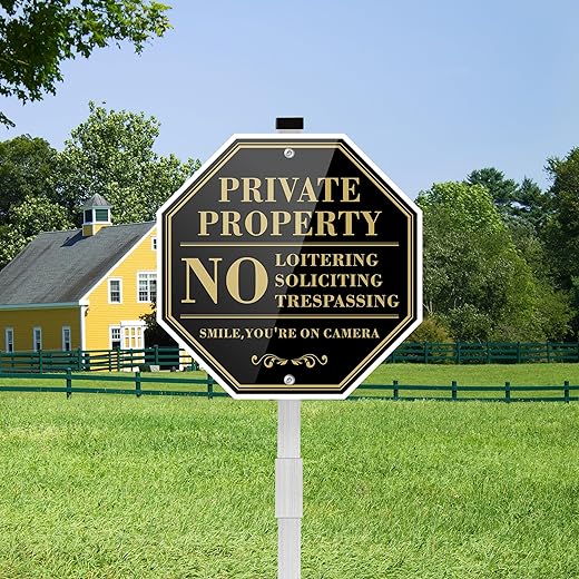 No Soliciting Sign for House, 10" x 10" Large No Soliciting Signs for Yard With 28" Long Stake, Rust Free and Weather Resistant Metal (Style G)
