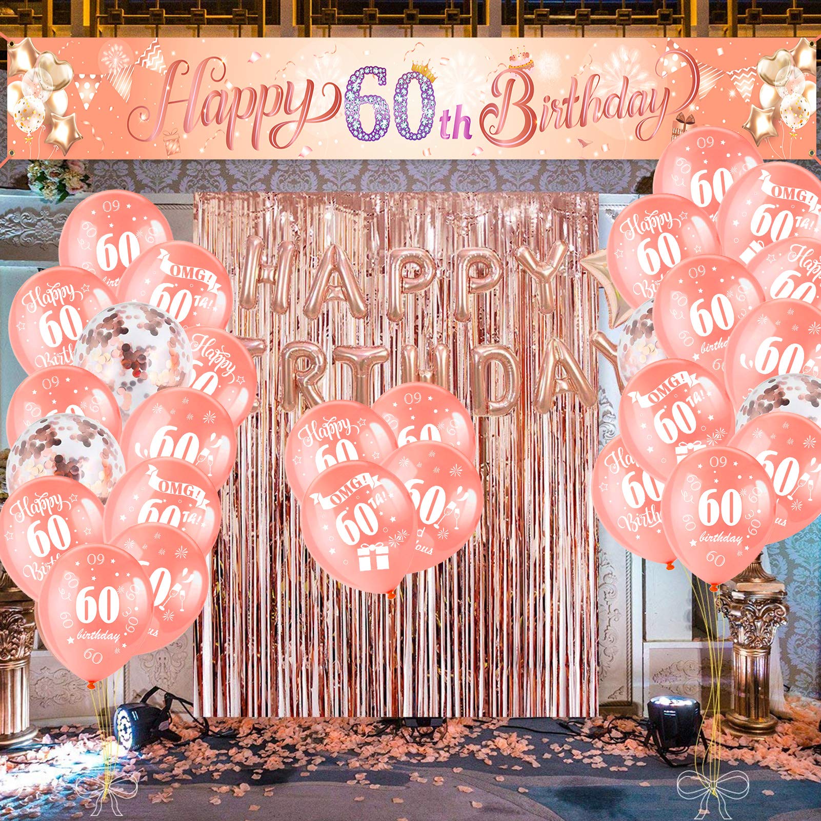 60 Anni Compleanno Festa Decorazioni Oro Nero, 60 Striscione di Compleanno 180×110 cm, 60 Anni di Buon Compleanno Decorazione di Festa per Uomo Donna, Sfondo Fotografico di Tessuto