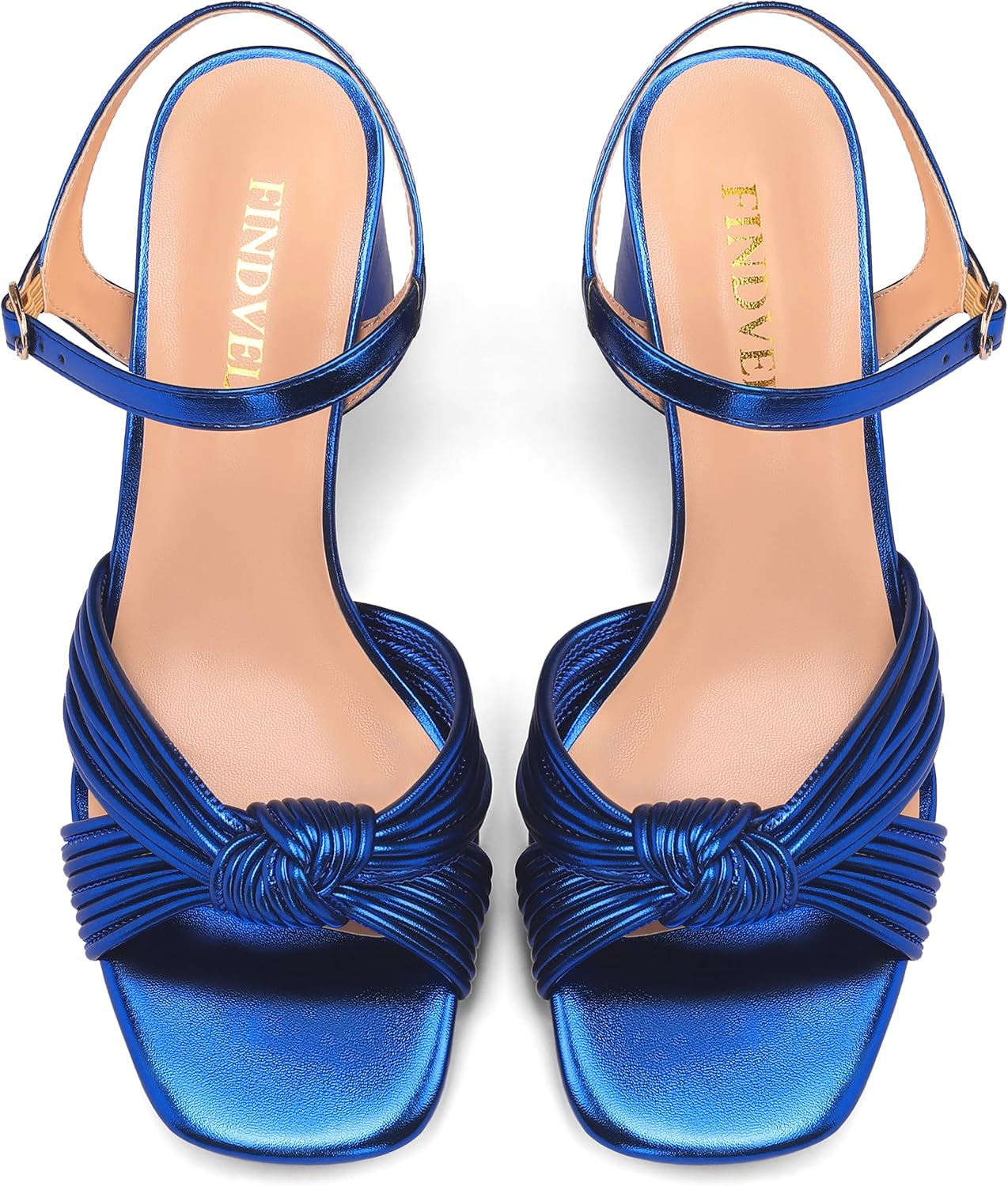 Women's Heeled Sandals Chunky Heel Strappy Metallic Braided Knotted Square Open Toe Ankle Strap Block Heel Sandals - Image 6