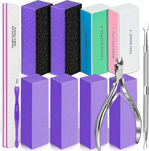 TsMADDTs 13 pcs Nail Buffer Kit with 4-Way Buffing Block, 3-Way Sanding Block, 100/180 Files, Cuticle Trimmer, Nail Care Tool Kit