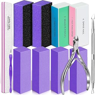 TsMADDTs 13PCS Nail Buffer Kit with 4-Way Buffing Block, 3-Way Sanding Block, 100/180 Files, Cuticle Trimmer, Nail Care Tool Kit