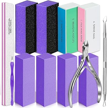 TsMADDTs 13 pcs Nail Buffer Kit with 4-Way Buffing Block, 3-Way Sanding Block, 100/180 Files, Cuticle Trimmer, Nail Care Tool Kit
