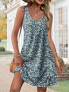 Womens Summer Dresses 2025 V Neck Sleeveless Sundresses with Pockets Beach Vacation Clothes Floral/Plain