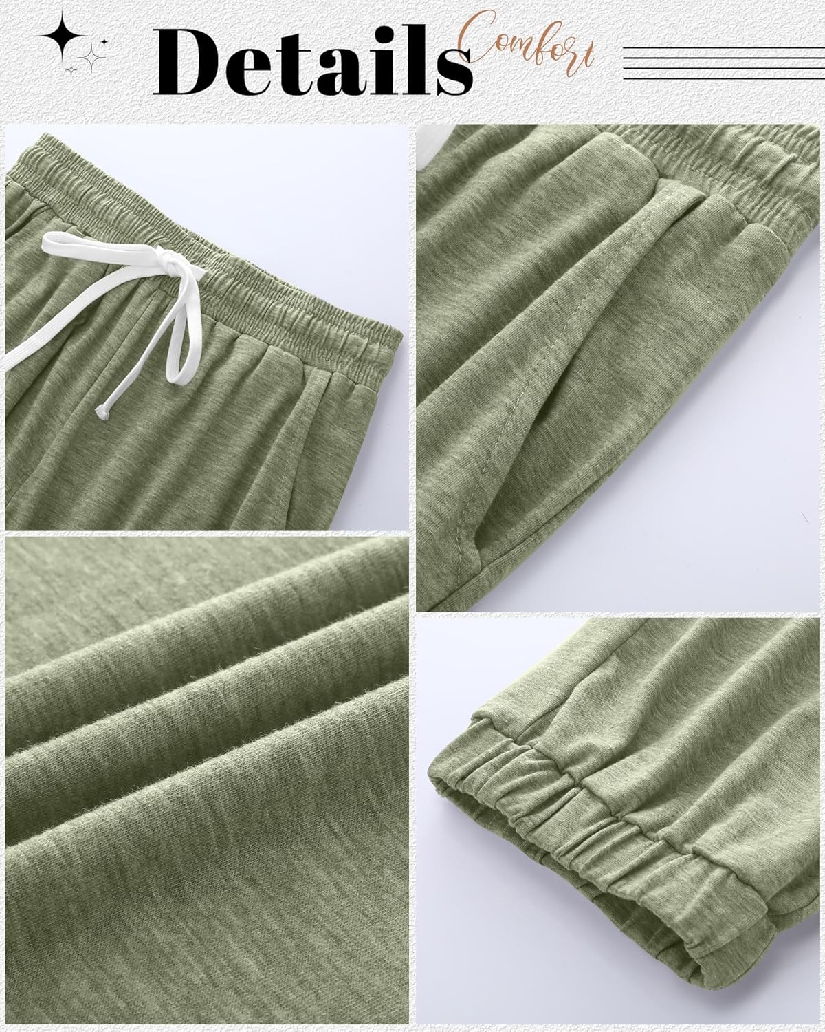 Ficerd 3 Pack Women's Plus Size Capri Sweatpants Cotton Spandex Drawstring Joggers Cropped Athletic Lounge Pants with Pockets(Black, Bean Green, Light Heather Gray,5XL) - Image 5