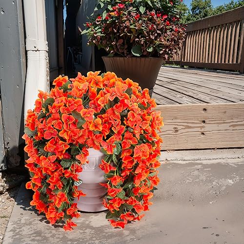 Miniatura 4 de Plantas Artificiales de Buganvilla Flores Falsos para Exteriores Decoración de Otoño, 2 PIEZAS de Enredaderas Colgantes de Seda Resistente a los