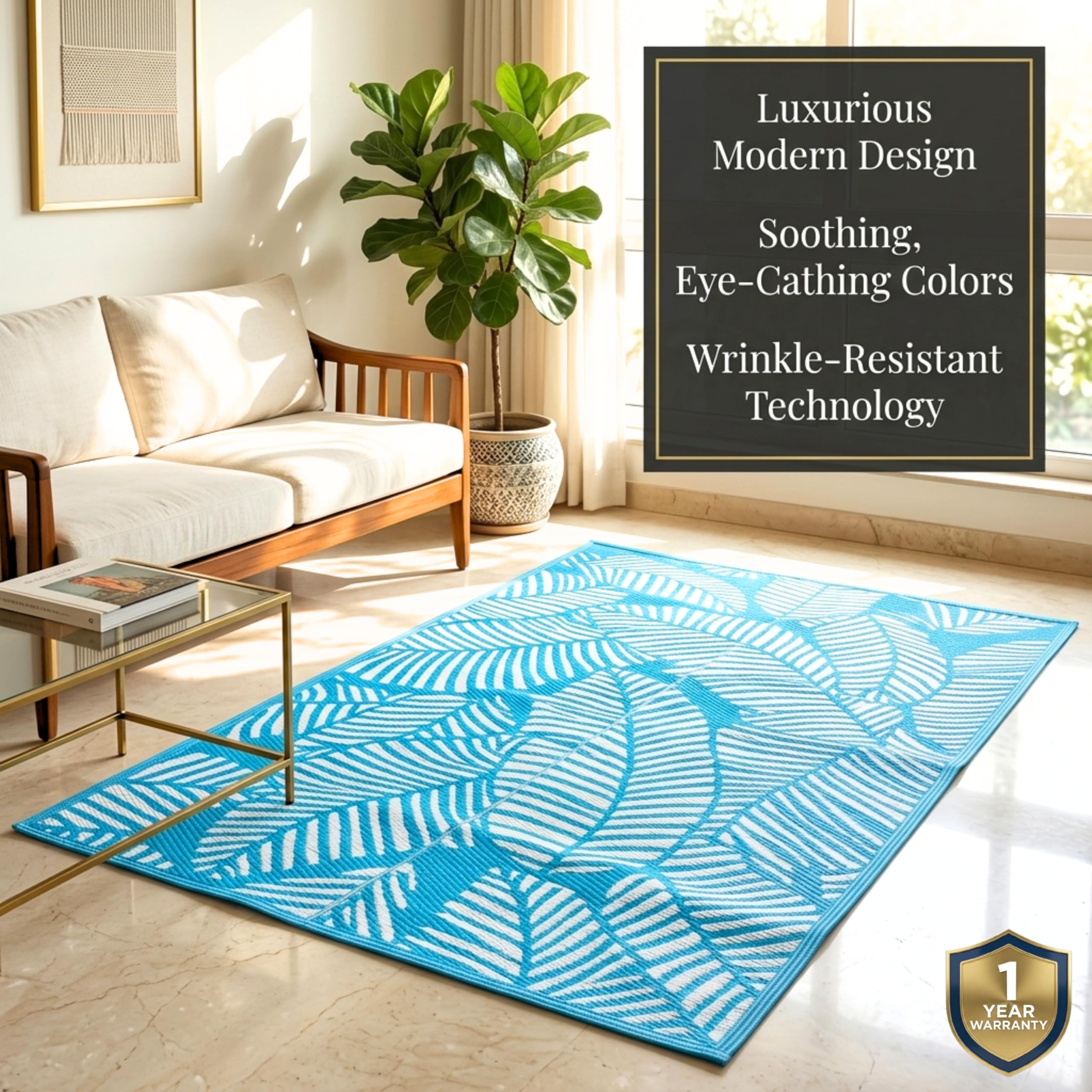 Leaf Design Mat - Blue & White Reversible Mat -5